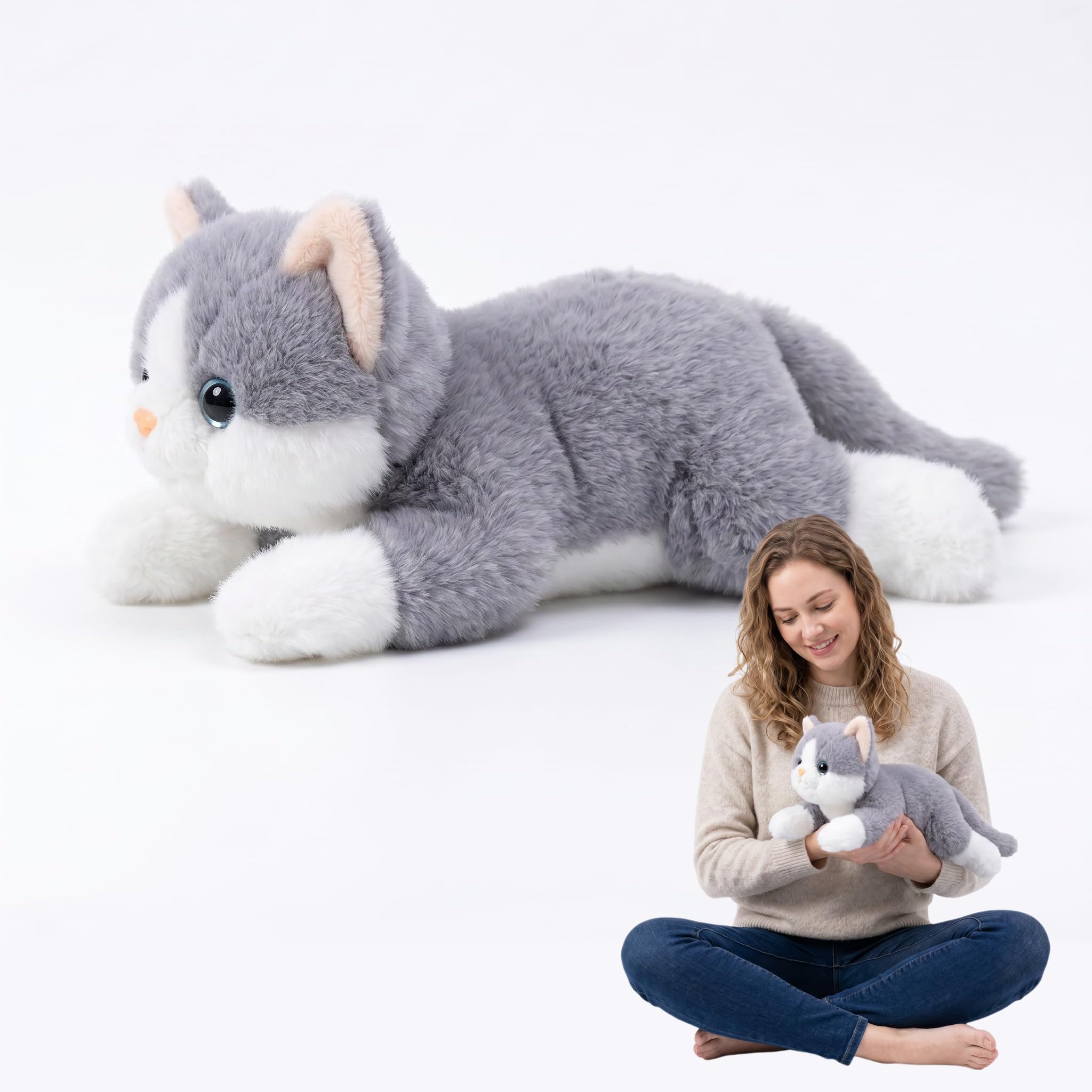Kaelorae Plush Animals for Kids & Adults - Panda Teddy Bear Stuffed Toys, Hugging Pillow for Sleep Support, Soft Stuffed Animal Plushies Gift for Kids (Grey Cat, 65cm)