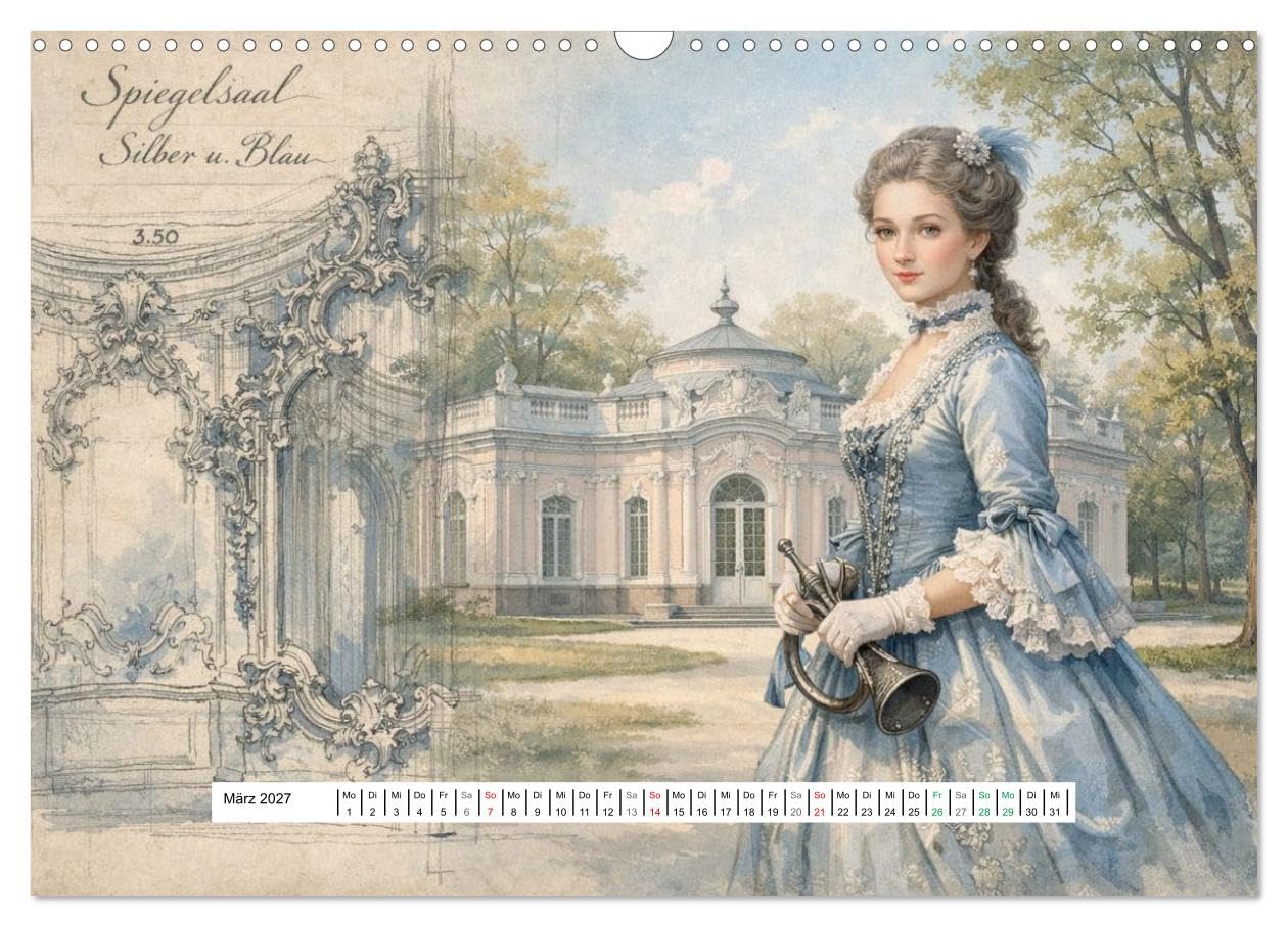 Rokoko Weltreise (Wandkalender 2027 DIN A3 quer), CALVENDO Monatskalender: Prachtvolle Paläste und ihre eleganten Damen (CALVENDO Orte)