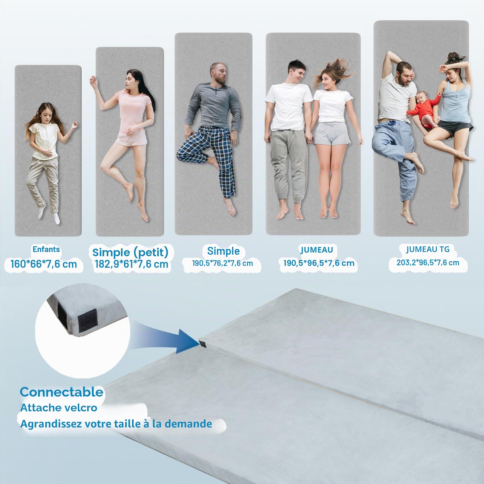 KingChii CertiPUR-US – Matelas de camping en mousse à mémoire de forme de 7,6 cm d'épaisseur, matelas de lit de voyage, lit de sol pour adultes, tapis de couchage portable enroulable avec 2 surmatelas