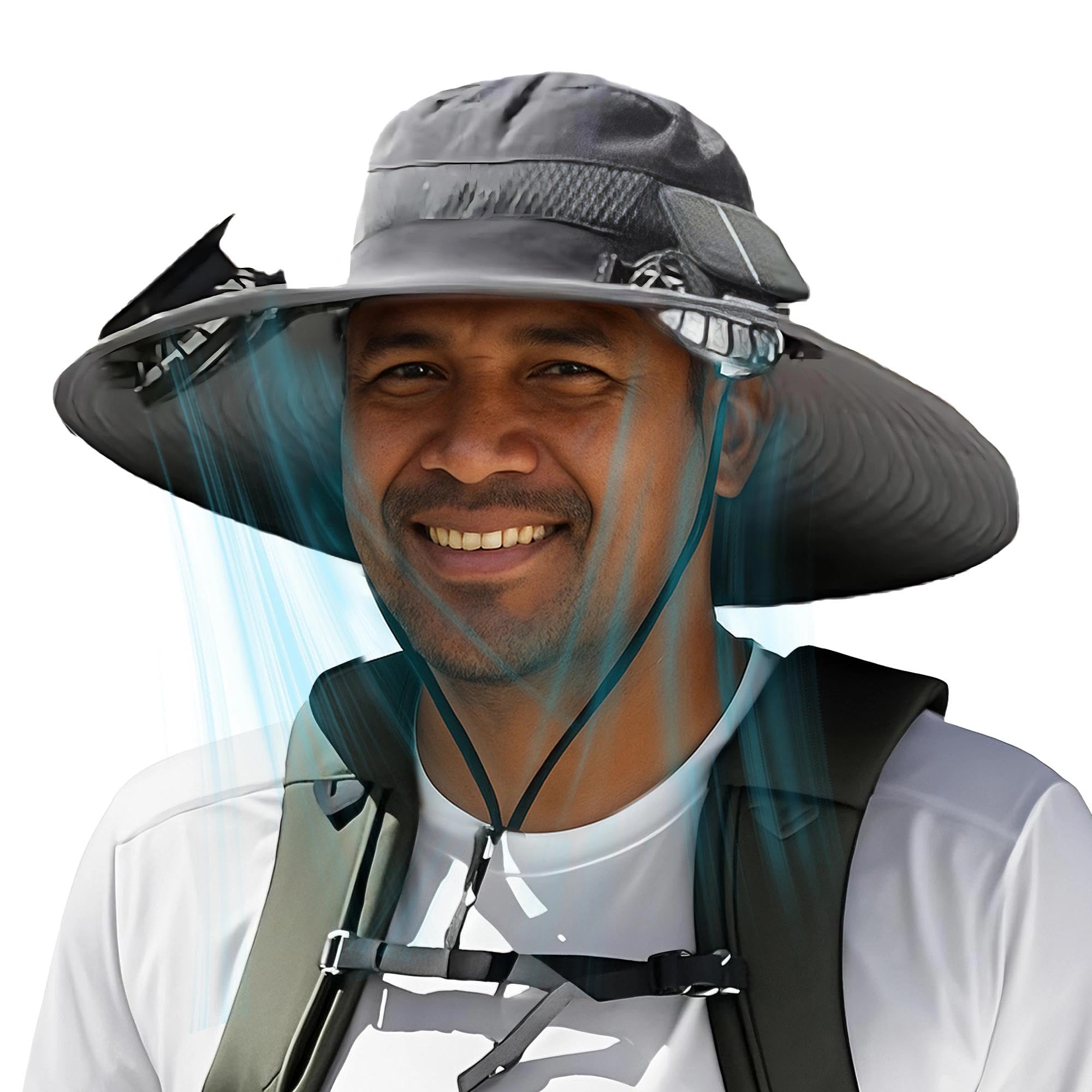 Solar Fan Hat for Men Cooling Hat with Dual Fans, Wide Brim UPF 50+ Sun Protection Outdoor Fishing,Hiking,Gardening