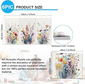 JBER Art Acoustic Panels 47.2 x 27, Wild Flowers