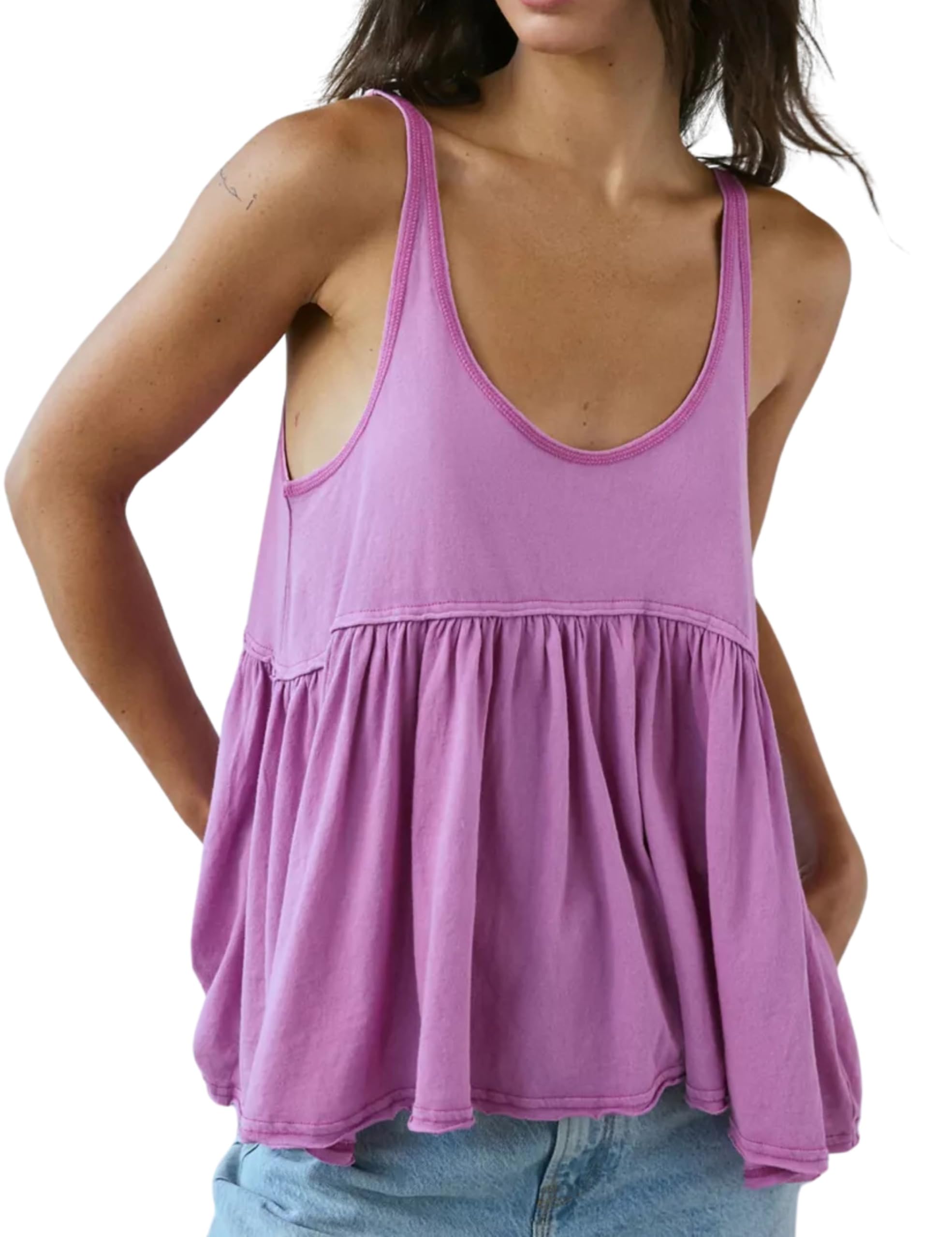 InterNos Women's Summer Flowy Tank Tops Sleeveless Strap Ruffle Shirts Babydoll Tunic Tank Peplum Tops