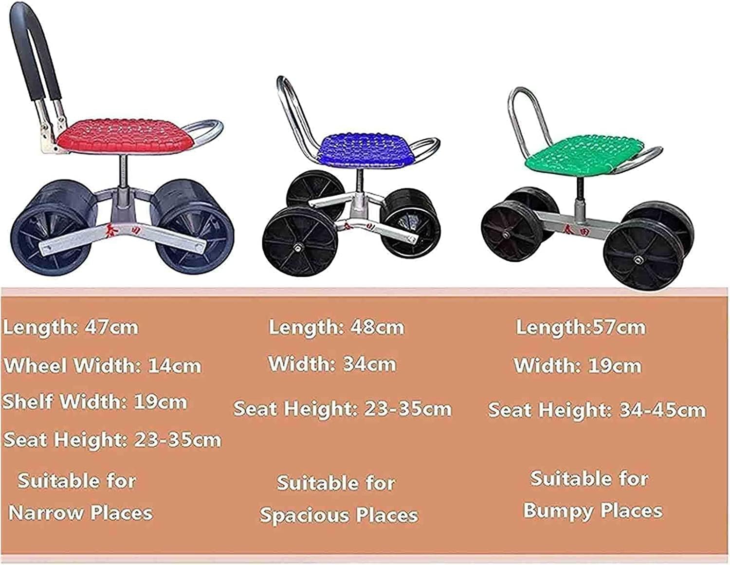 DELURA Garden Rolling Stool, with Wheels Cart Rolling Work Seat, Adjustable 360 Rotating Garden Cart Tool Planting Picking Moving Chair, for Weeding Gardening Lawn (Color : B, Size : A)