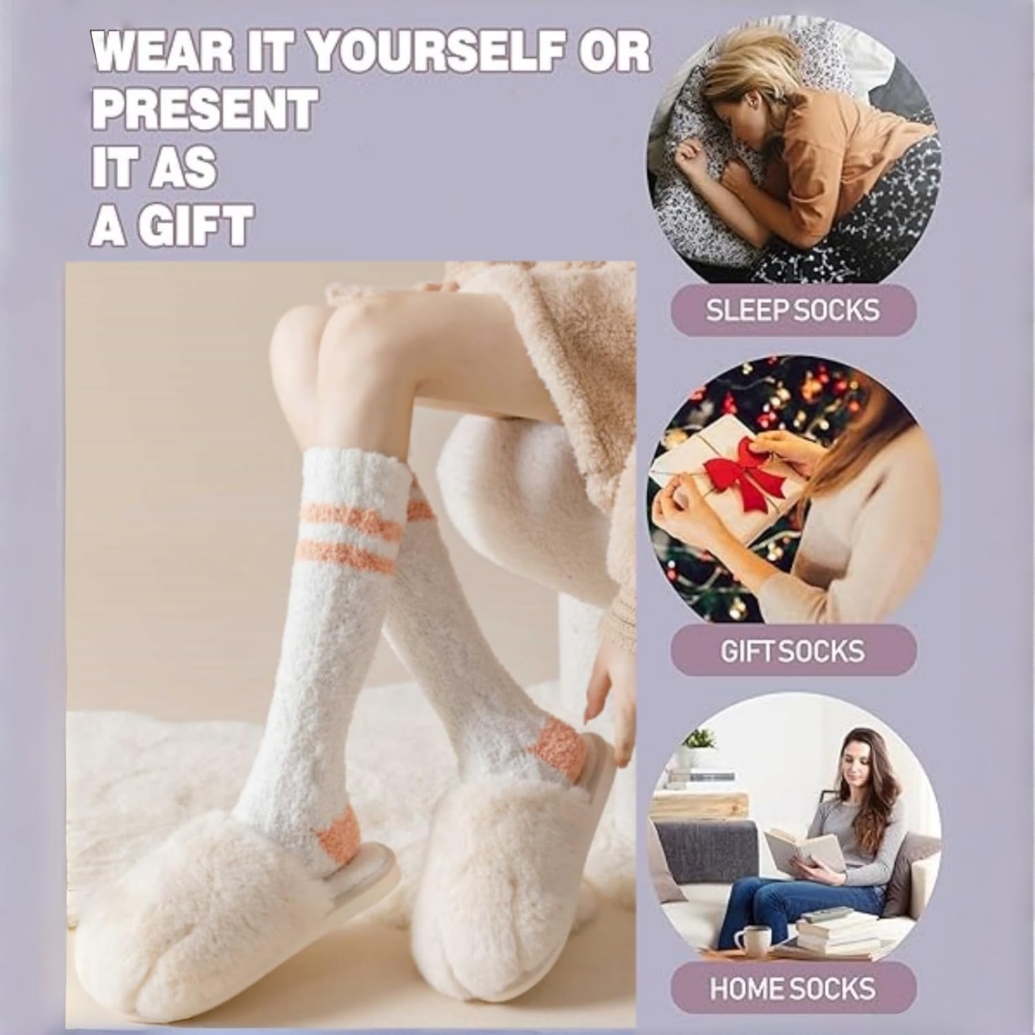 Coral Fleece Socks，Wool Socks for Women Hiking Thermal，Cute Winter Warm Calf Socks， Sleeping Floor Home