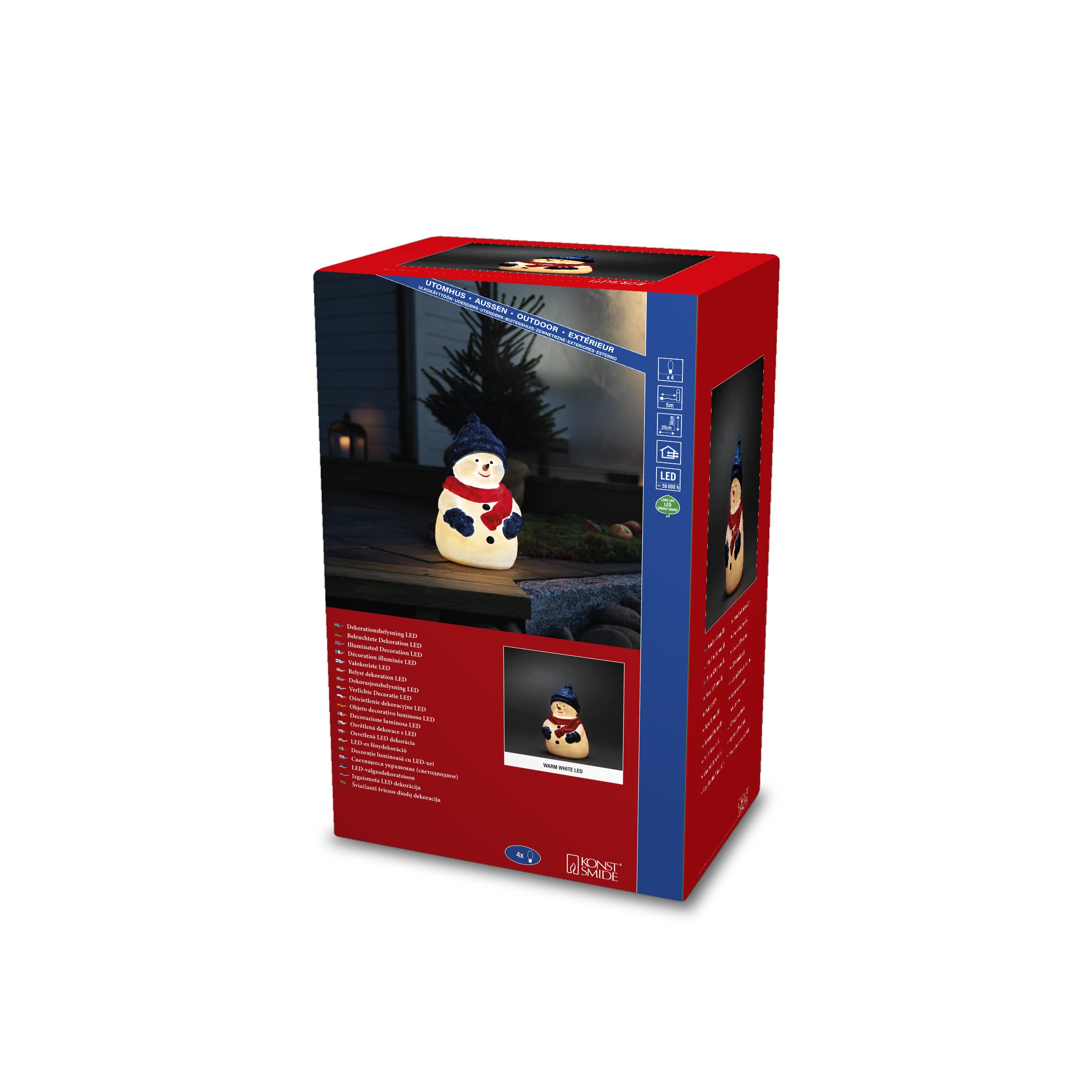 Konstsmide LED Kunststoffschneemann, 4 warm weiße Dioden, 4,5V, Außen (IP44), schwarzes Kabel - 4249-000