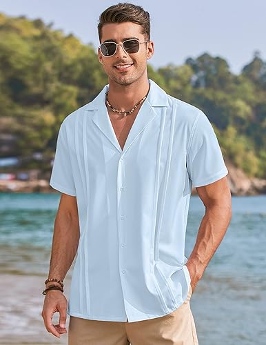 Vista 3 de COOFANDYMen'sCubanGuayaberaShirtsShortSleeveButtonDownShirtsSummerBeachShirts