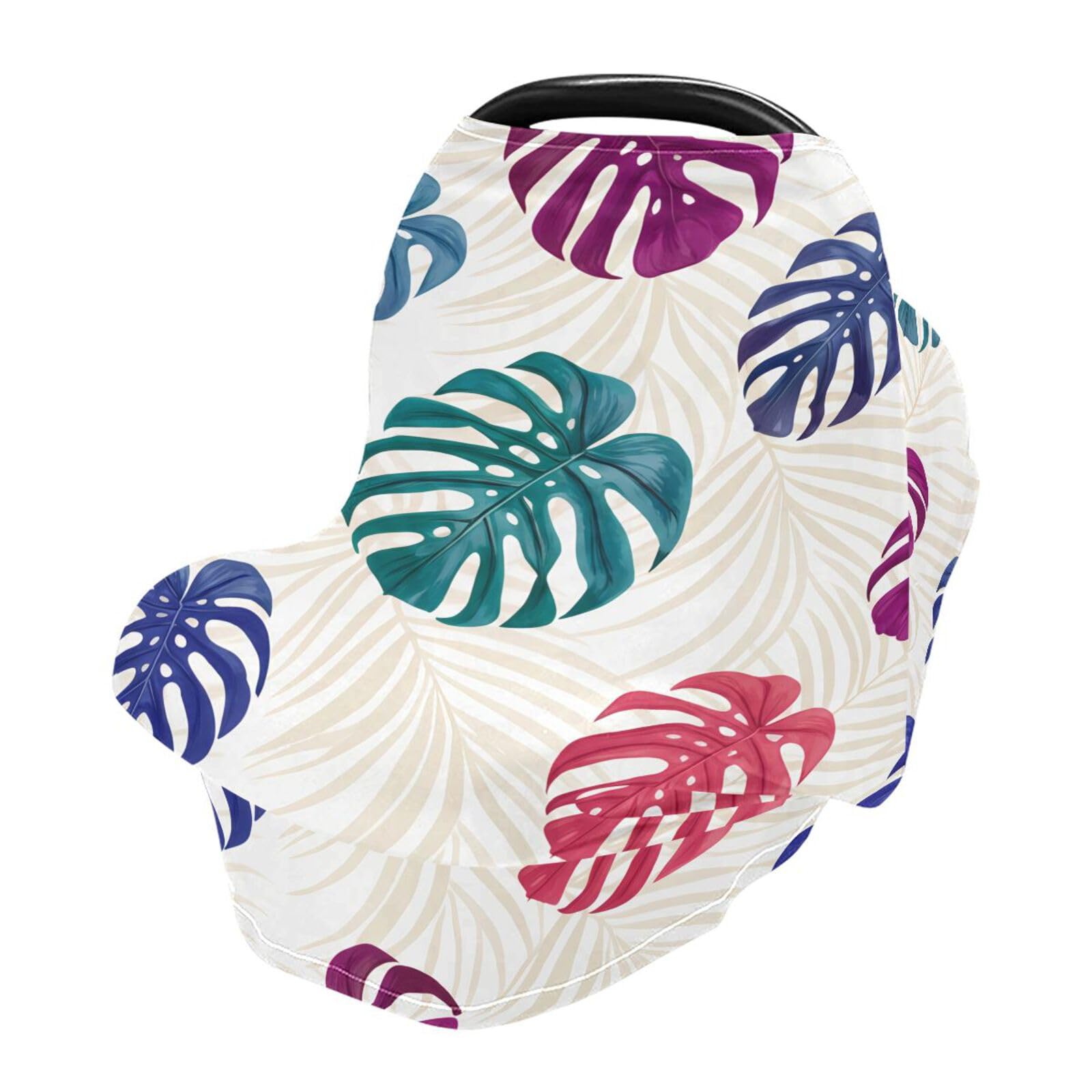 Nesatuwa Baby Car Seat Cover Colorful Leaves Breastfeeding Covers Stretchy Breathable Multi-Use Cover Carseat Canopy for Girls and Boys