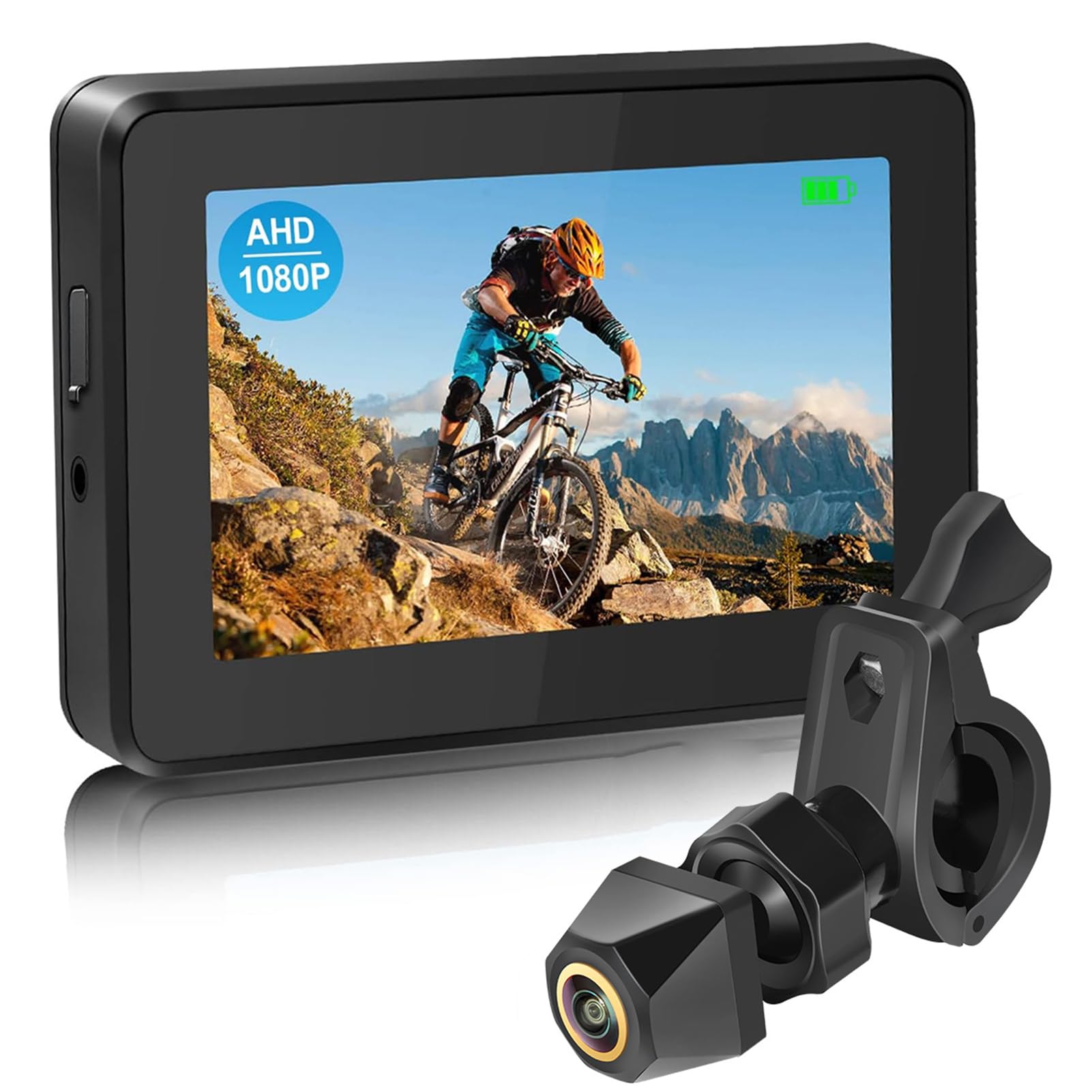 Fahrrad-Rückfahrkamera, 1080P Lenker-Fahrradspiegel 5 Zoll Monitor Nachtsicht 110° Weitwinkel IP68 Wasserdicht Schwarz