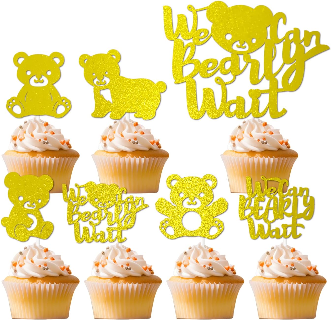 We Can Bearly Wait Cake Topper - Brown Glitter Teddy Bear Baby Shower ...