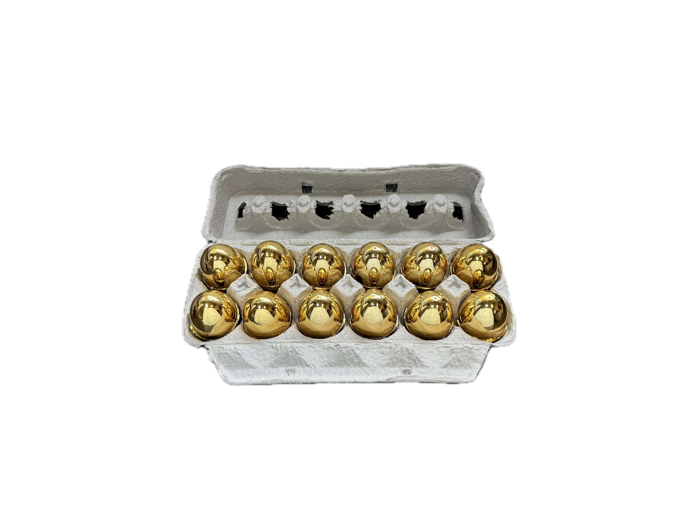 bark and lindy12 Golden Metallic Easter Eggs 2.37 Inches for Easter Hunt, Packed in Cardboard Egg Carton