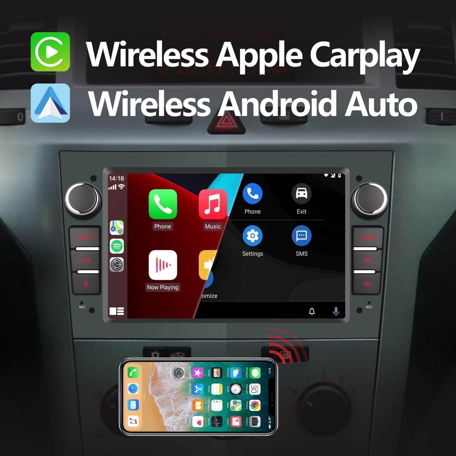 LXKLSZ Autoradio compatibile con Wireless Carplay/Android Auto per OPEL Antara Corsa con touch screen da Bluetooth/Mirror Link/Controllo del volante/Telecamera per retromarcia Colore grigio