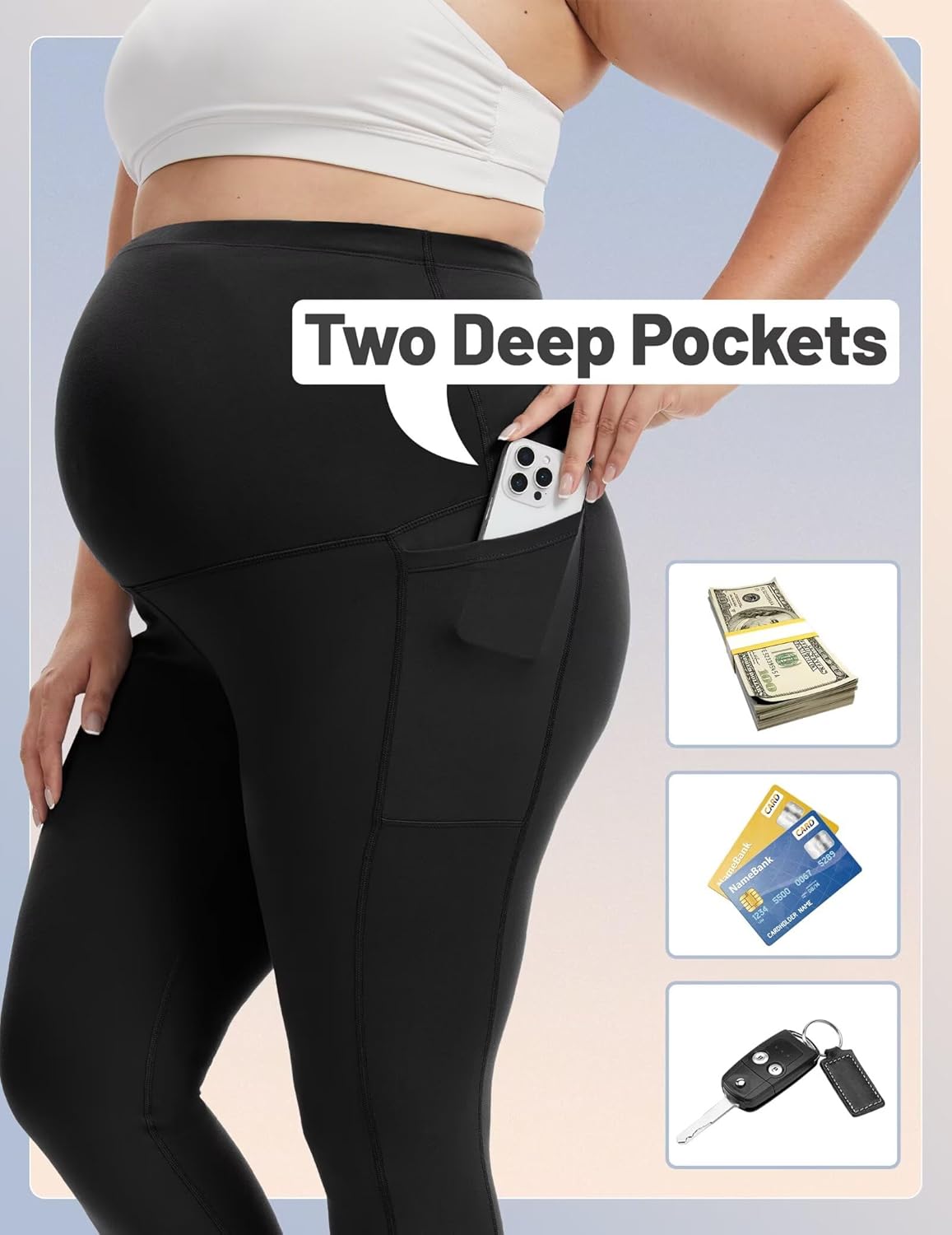 Happy.angel Plus Size Maternity Leggings with Pockets,Pregnancy Yoga Pants Over-The-Belly,Maternity Tights for Workout Casual - Image 5