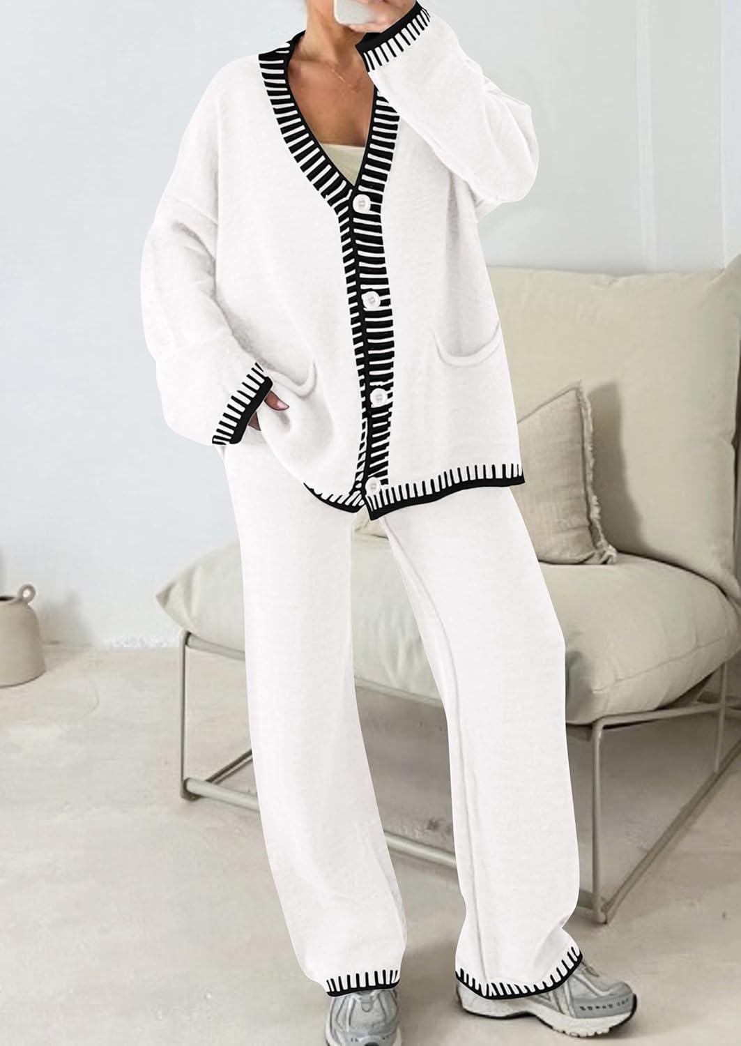 PRETTYGARDEN Lounge Sets for Women Fall 2026 Loungewear 2 Piece Outfits Cardigan Sweaters Track Suit Matching Winter Clothing - Image 2