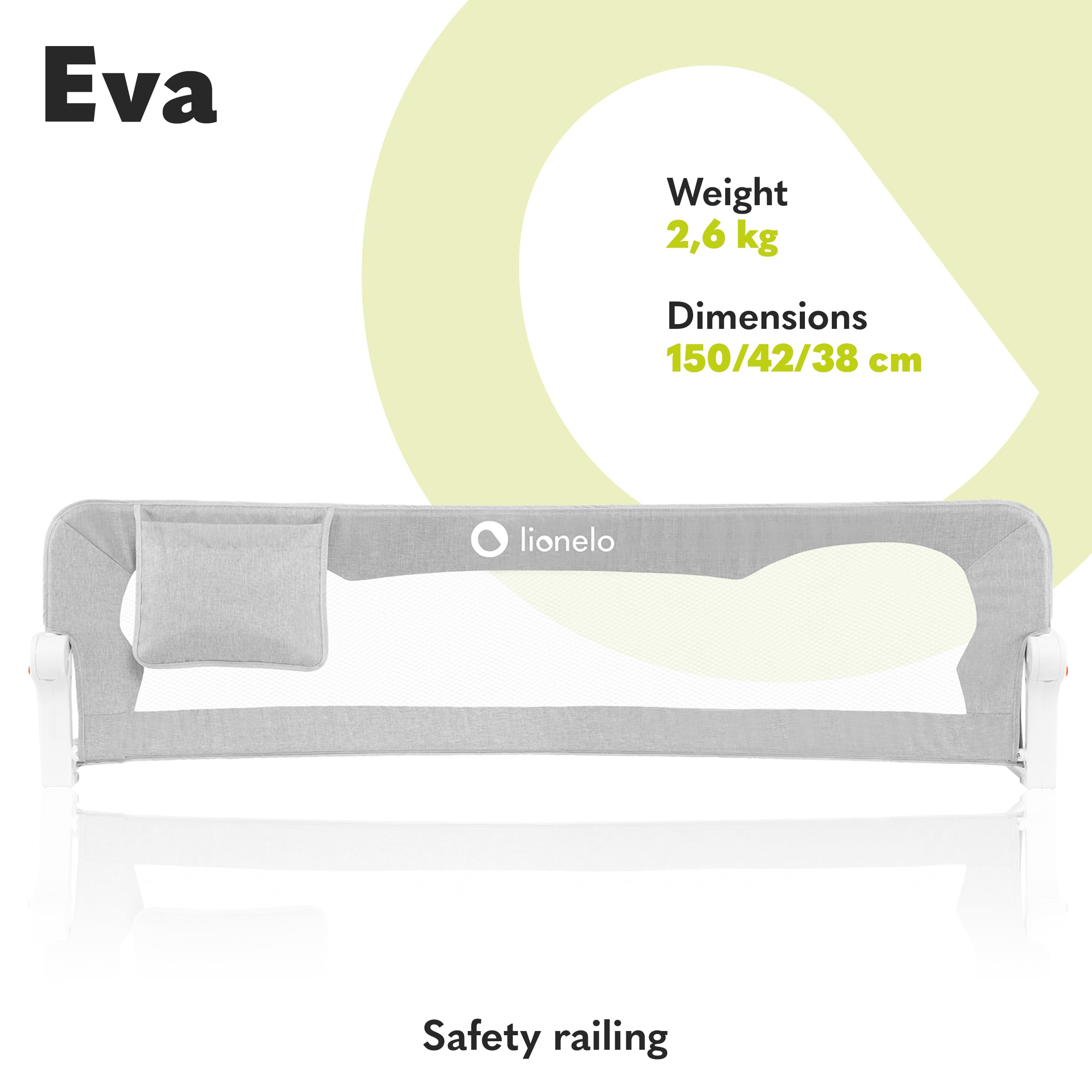 lionelo Eva Universal Bed Guard 150 L x 42cm H, Child Safety barrier with 180° Recline Foldable Design - Image 2