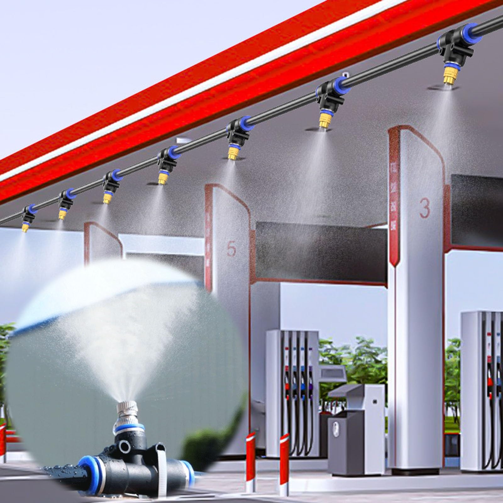 Sistema nebulizzazione per terrazza e Ristorante, ugelli Regolabili, Kit Anti-Scoppio per raffrescamento e riduzione del Calore Interno ed Esterno(5m/16.4ft)