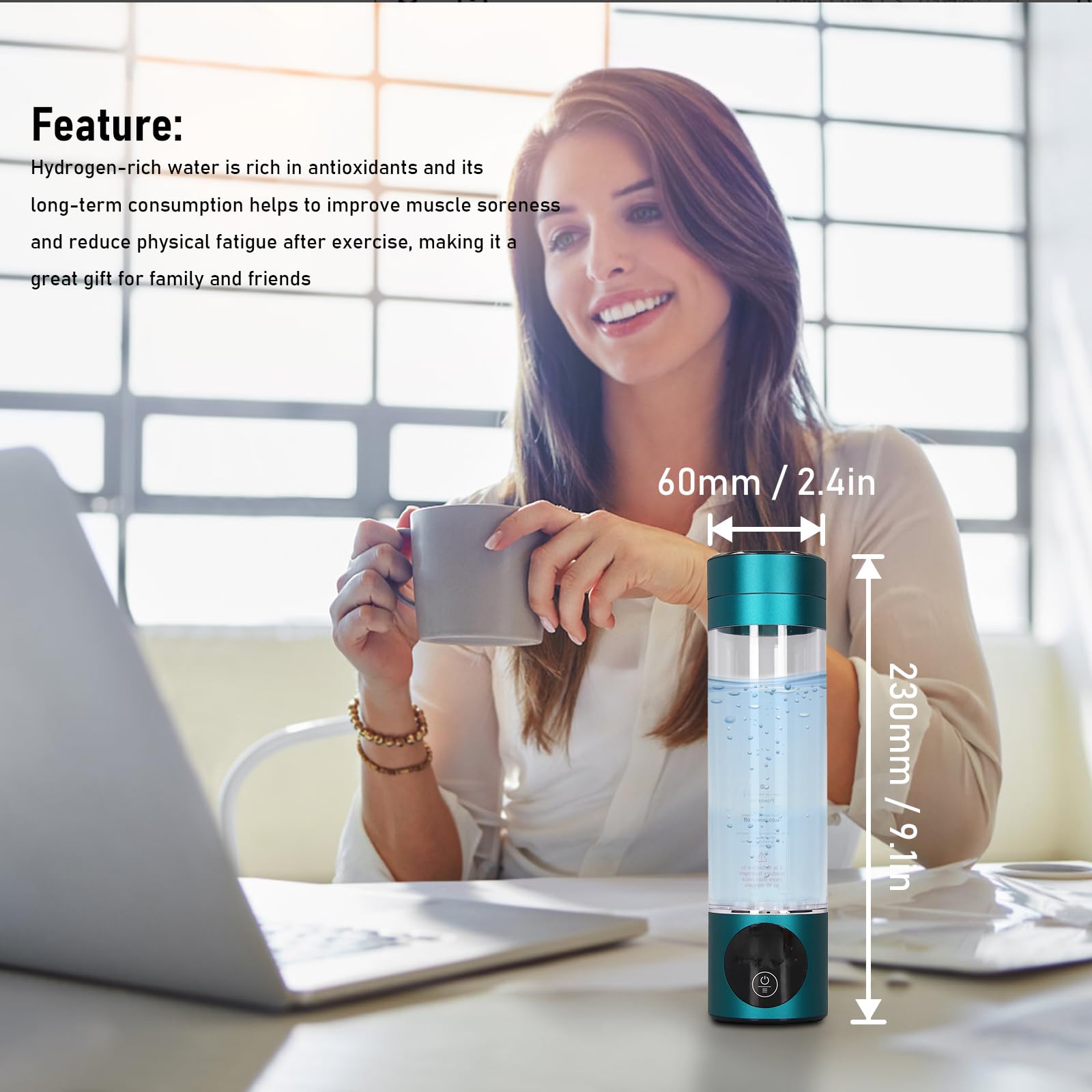 generador profesional de botellas de agua de hidrógeno con tecnología SPE y Pem,Generador de agua de hidrógeno, ionizador de agua Erich de hidrógeno portátil recargable por USB para viajes en el hoga