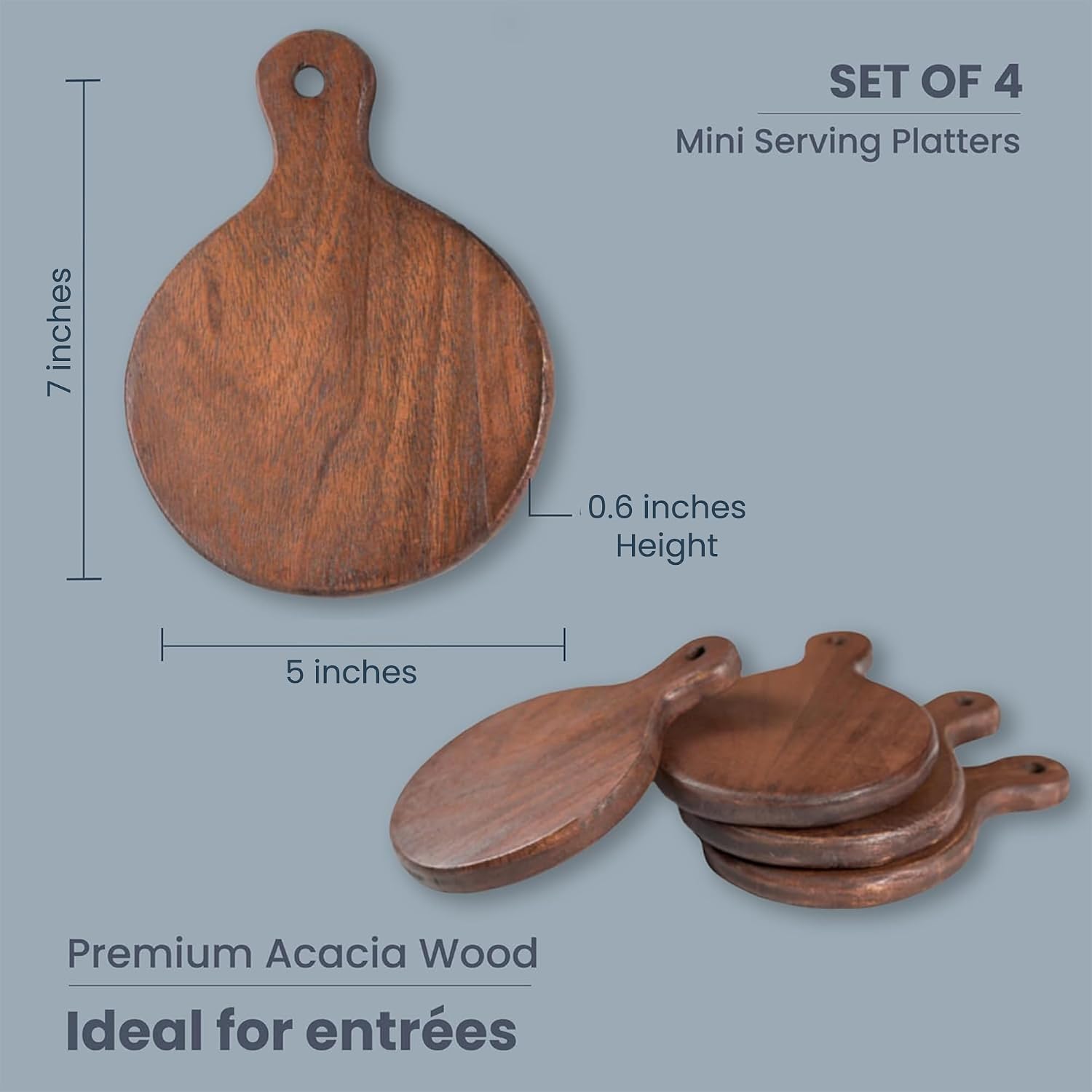 The Fine Living Co. Walnut Mini Charcuterie Boards, Set of 4, 7x5x0.6"Thick