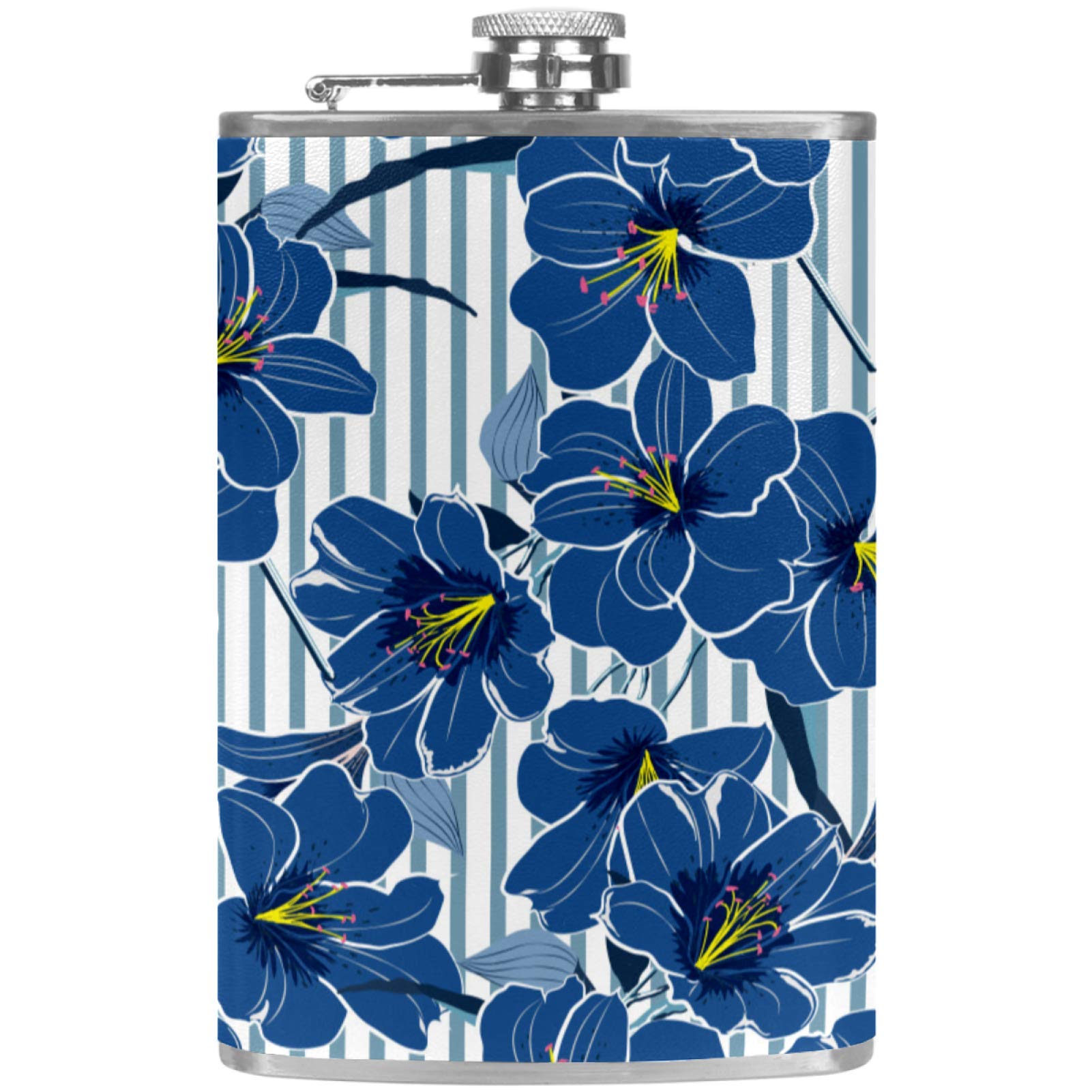 Flasque à whisky en cuir bleu avec entonnoir compact pour randonnée et camping