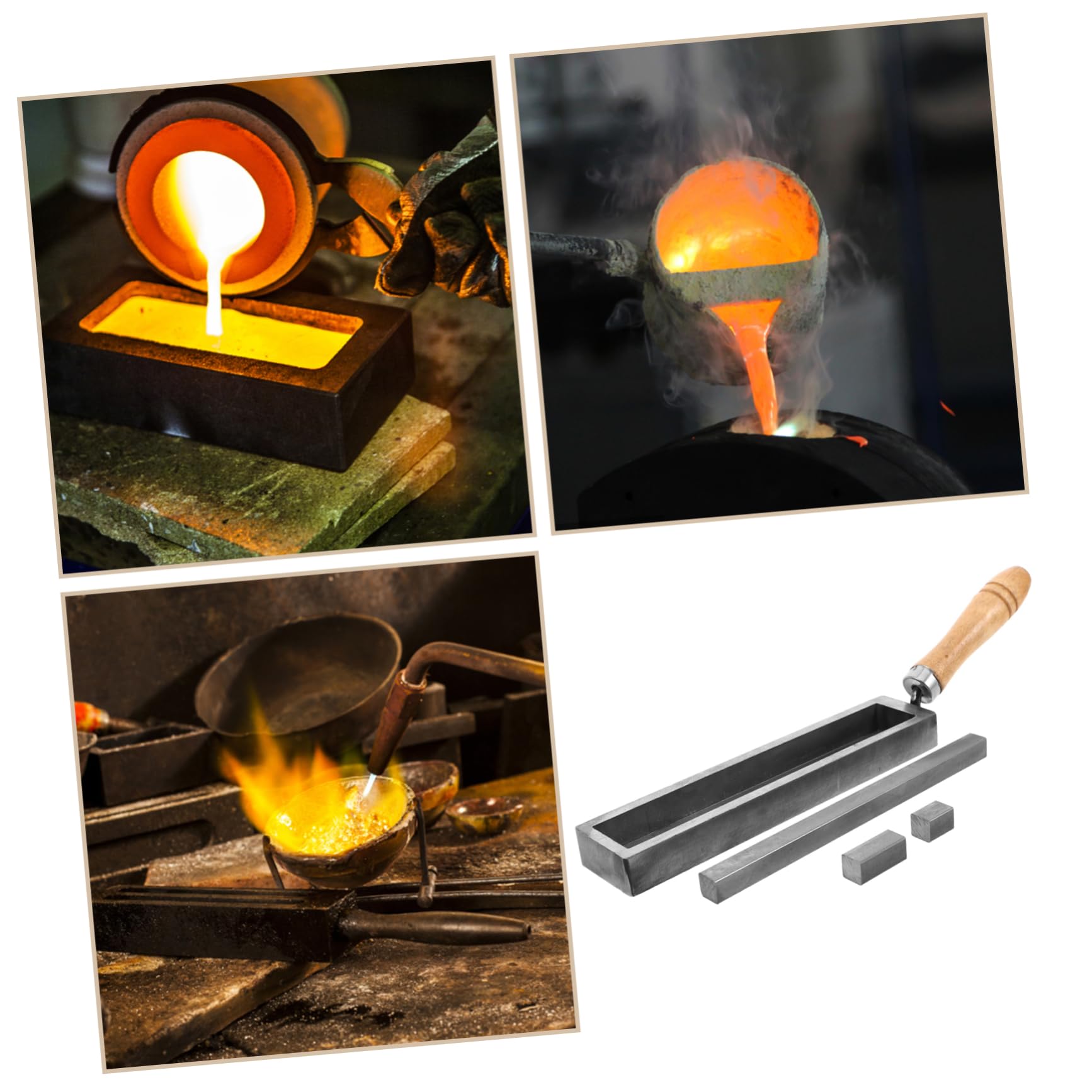 Moule à Or de Raffinage Poignée en Bois Confortable Fabrication de Bijoux, Lingotière en Métal Haute Température Solide, Travail du Métal