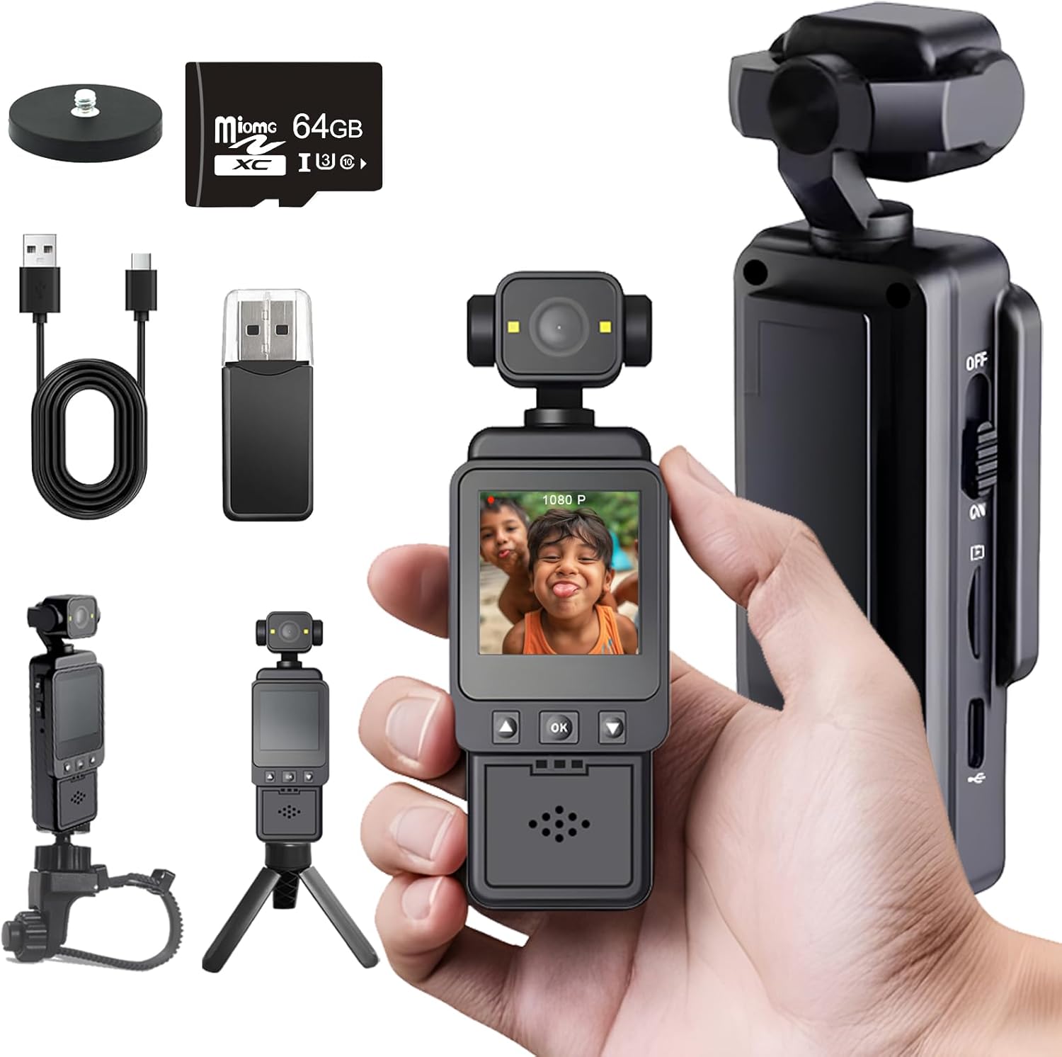 Mini Body Camera with Audio & Video Recording, Pocket Action POV Camcorder 270° Rotation 1080P FHD, 64GB Wearable Camera
