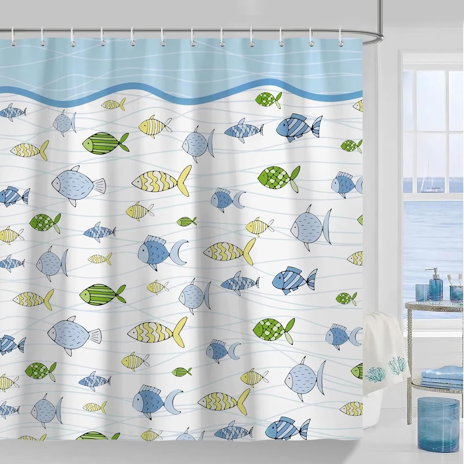 Rideau de douche imperméable poissons animaux marins 125x225