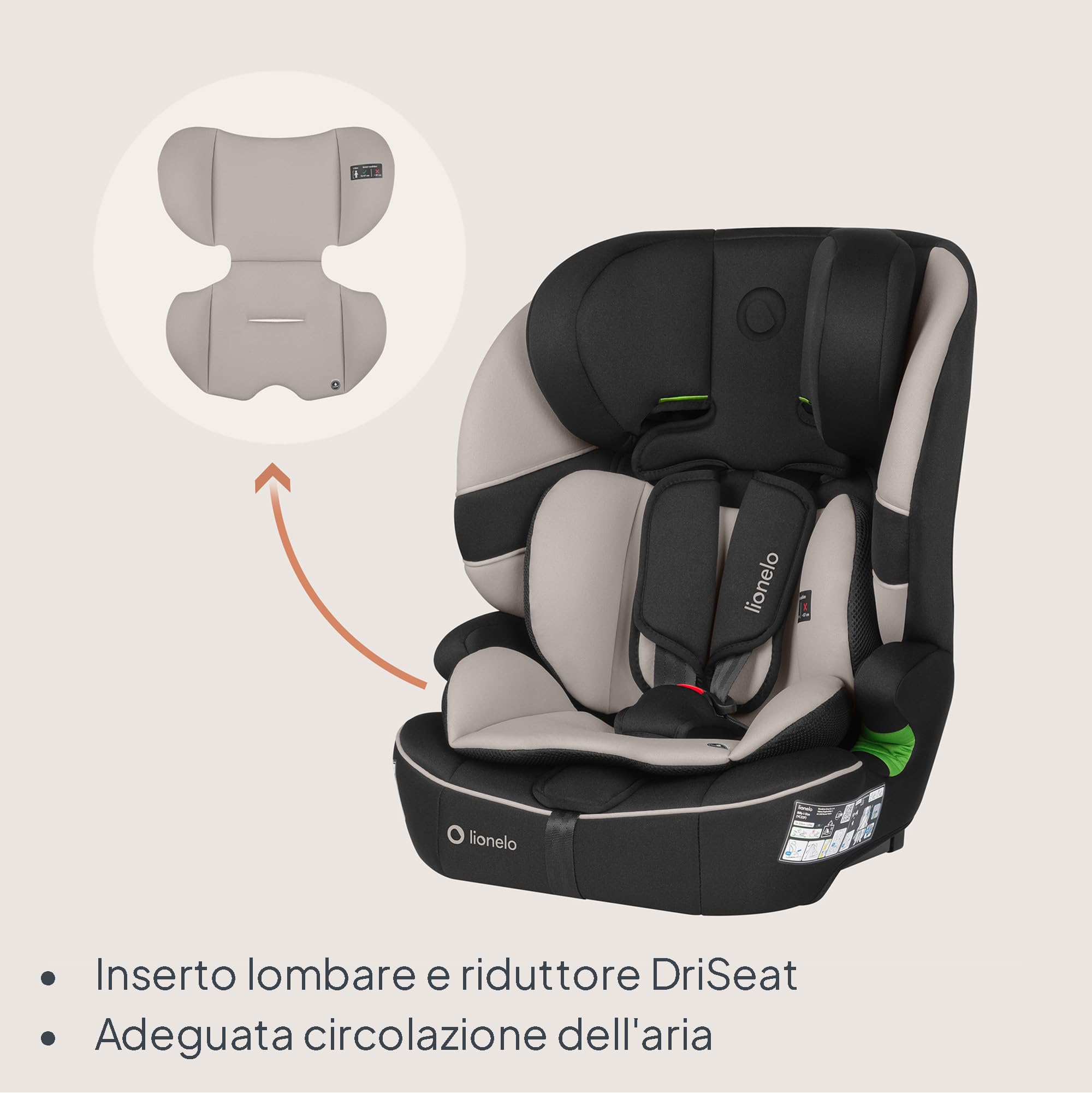 LIONELO Seggiolino Auto BILLY i-Size per Bambini 76–150 cm (15 mesi–12 anni) Installazione ISOFIX o cintura, Poggiatesta 10 Liveli, Protezione laterale, TopTether, Cinture a 5 punti, Ultima Norma R129