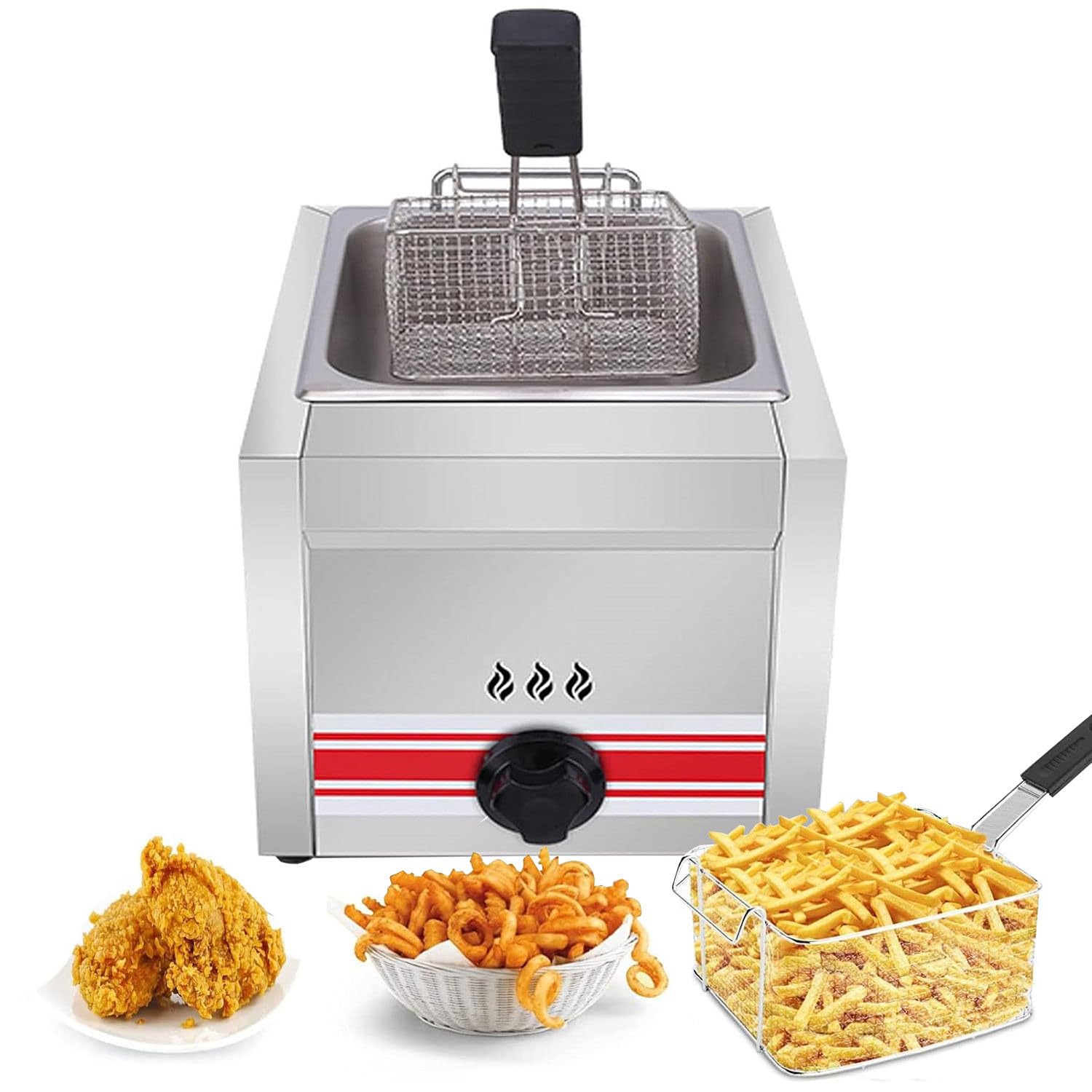 Friggitrice a Gas Grande capacità 10L/20L/30L, Friggitrice a Gas Professionale, Doppia Friggitrice di Grado Commerciale con Potenza di Fuoco Regolabile,SingleCylinder10L