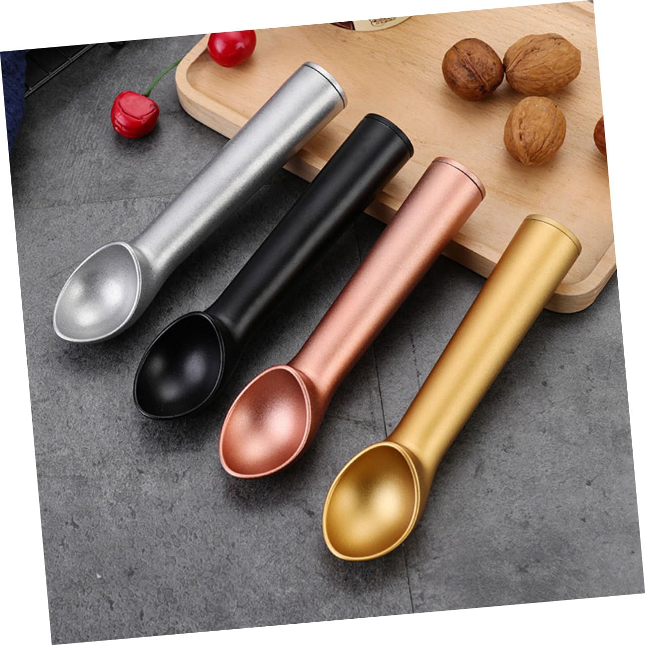 Zerodeko 4 Pièces Cuillères à Glace Alliage Aluminium Cuillères à Dessert Adaptées aux Glaces Fruits et Aliments Surface Lisse et Confortable