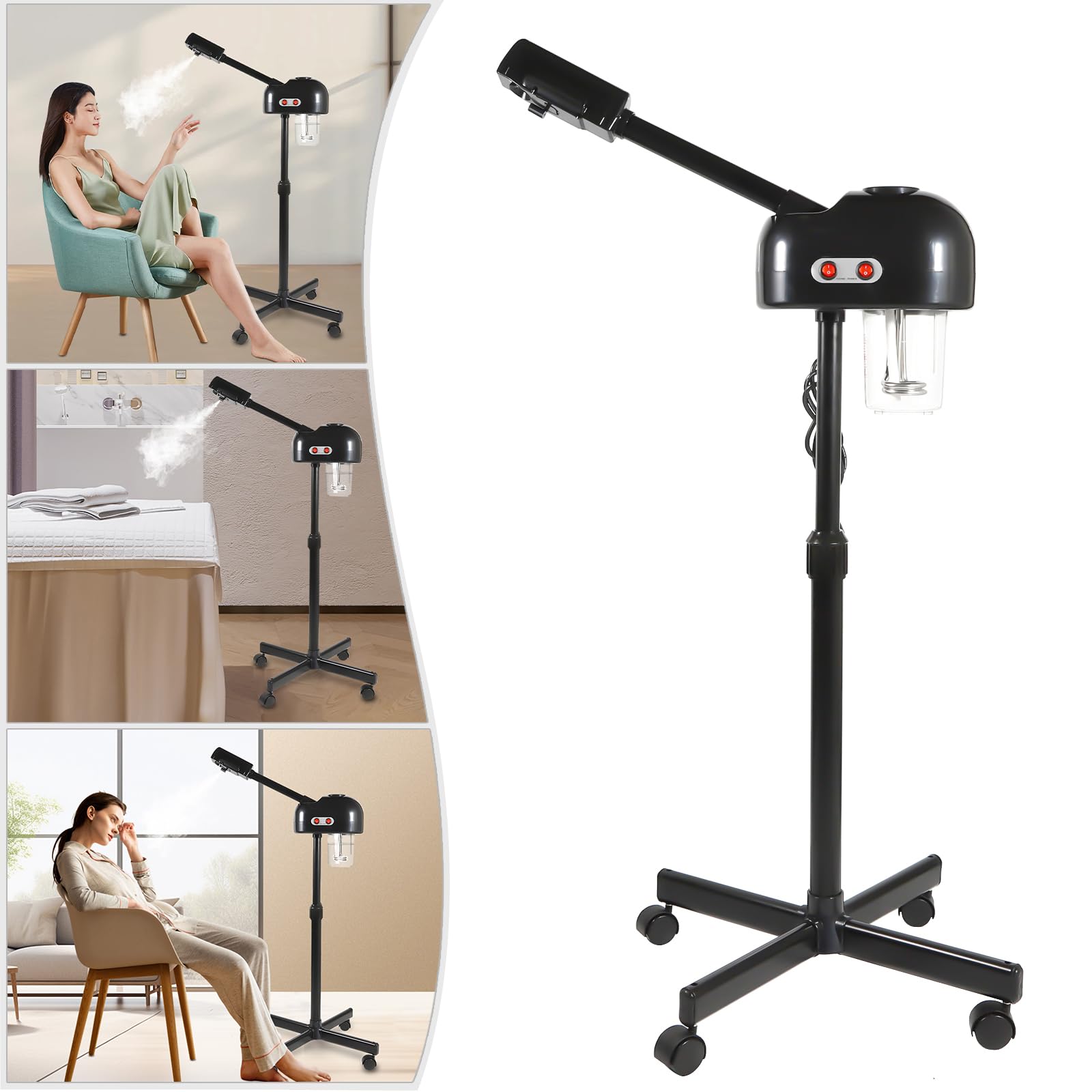 Elektrische Inhalatoren, Sprays, Aroma Ozon Bedampfer Dampfgerät Peeling Gerät Verdampfer mit Räder, Für Salon, Krankenhäusern, Schönheitssalons und Spas sowie, Schwarz