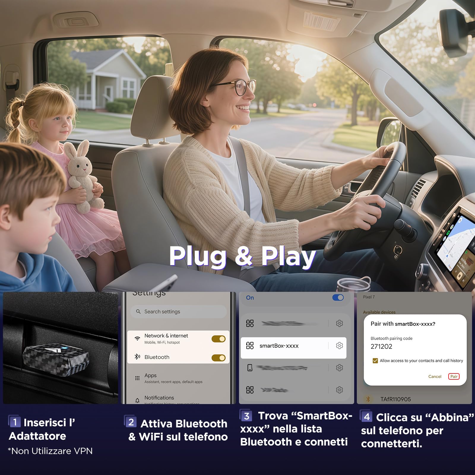 MSXTTLY Adattatore Wireless Android Auto – U2AC-L9 2026 Trasforma Android Auto Cablato in Wireless per Autoradio, Compatibile con Android 11+, USB-C/USB-A, Wi-Fi 5 GHz, Nero