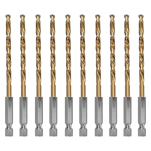 Miniatura 11 de Juego de brocas métricas HSS de 10 piezas, vástago hexagonal de 1/4 de pulgada, 0.177 in, chapado en titanio, de acero y madera, PVC, diseño