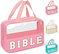 Vista 25 de izuzta Bolsas de maquillaje transparentes con letras de chenilla tipo tote, bolsa de maquillaje preppy con asa, Moda