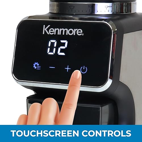 Miniatura 5 de Kenmore - Molinillo de café cónico para café expreso, prensa francesa, goteo, tamaño de moler ajustable, molino de frijoles, control digital,