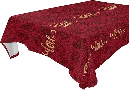 senya Mantel rectangular para el día de San Valentín, diseño de rosas románticas, mantel rectangular resistente a las manchas, lavable, mantel de
