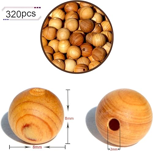 Miniatura 2 de 320 cuentas de madera natural de 0.315 pulgadas (0.315 in) para hacer cuentas de mala, pulsera, collar, joyería, bricolaje, tiene fragancia de pino