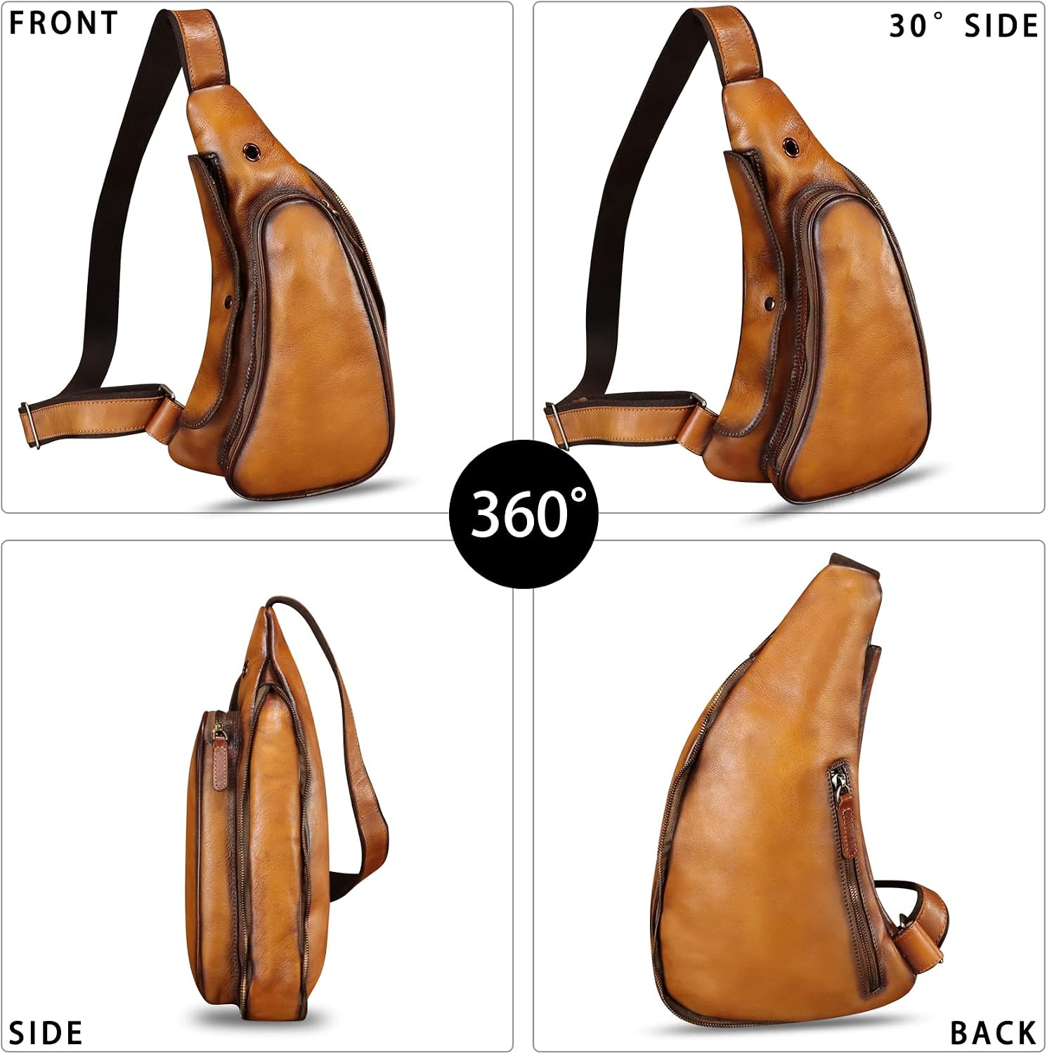 Genuine Leather Sling Bag Retro Crossbody Sling Backpack Handmade Chest Purse Daypack Cycling Fanny Pack Back Bag (Brown)