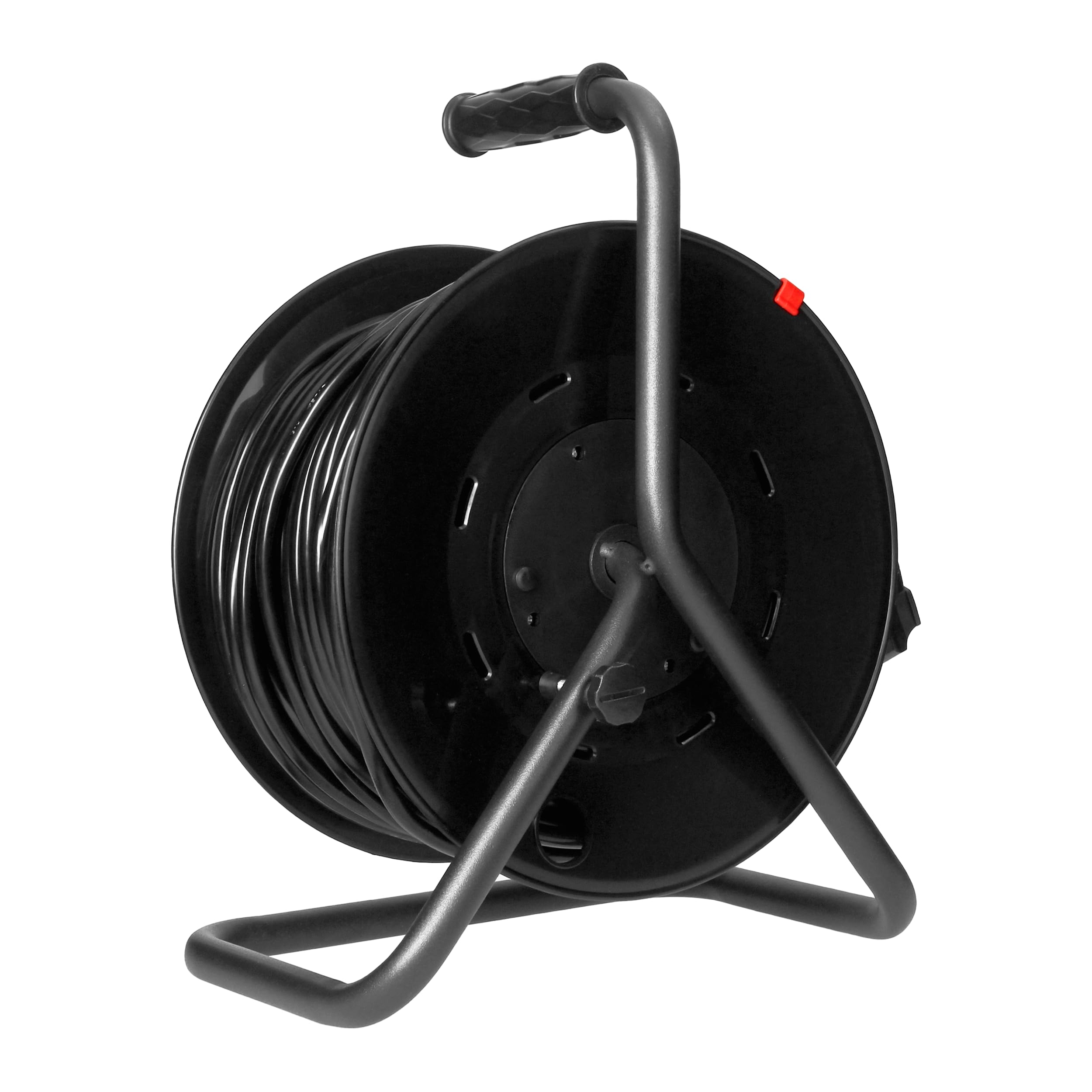 Przedłużacz Bębnowy 4 Gniazda typu Schuko 2P+Z Kabel PVC 3 x 1,5mm² Wyłącznik Bezpieczeństwa Przesłony Torów Prądowych - Garaż Warsztat Prace Remontowe IP20 (50 metrów)