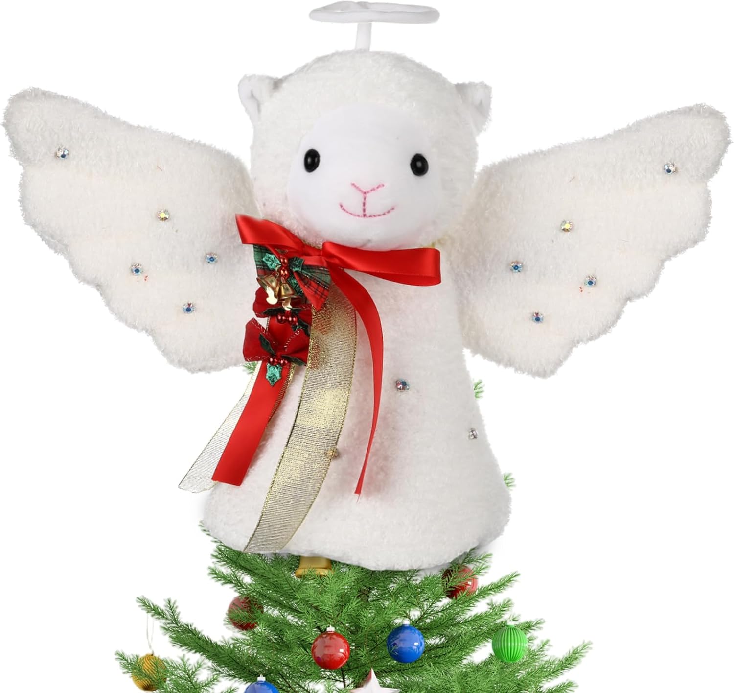Christmas Tree Topper Decoration Lighted Animal Angel Tree Topper with Glitter Wings LED Lighted Ornament for Christmas Holiday Mantel Table Decor Home Decorations Supplies (Alpaca)