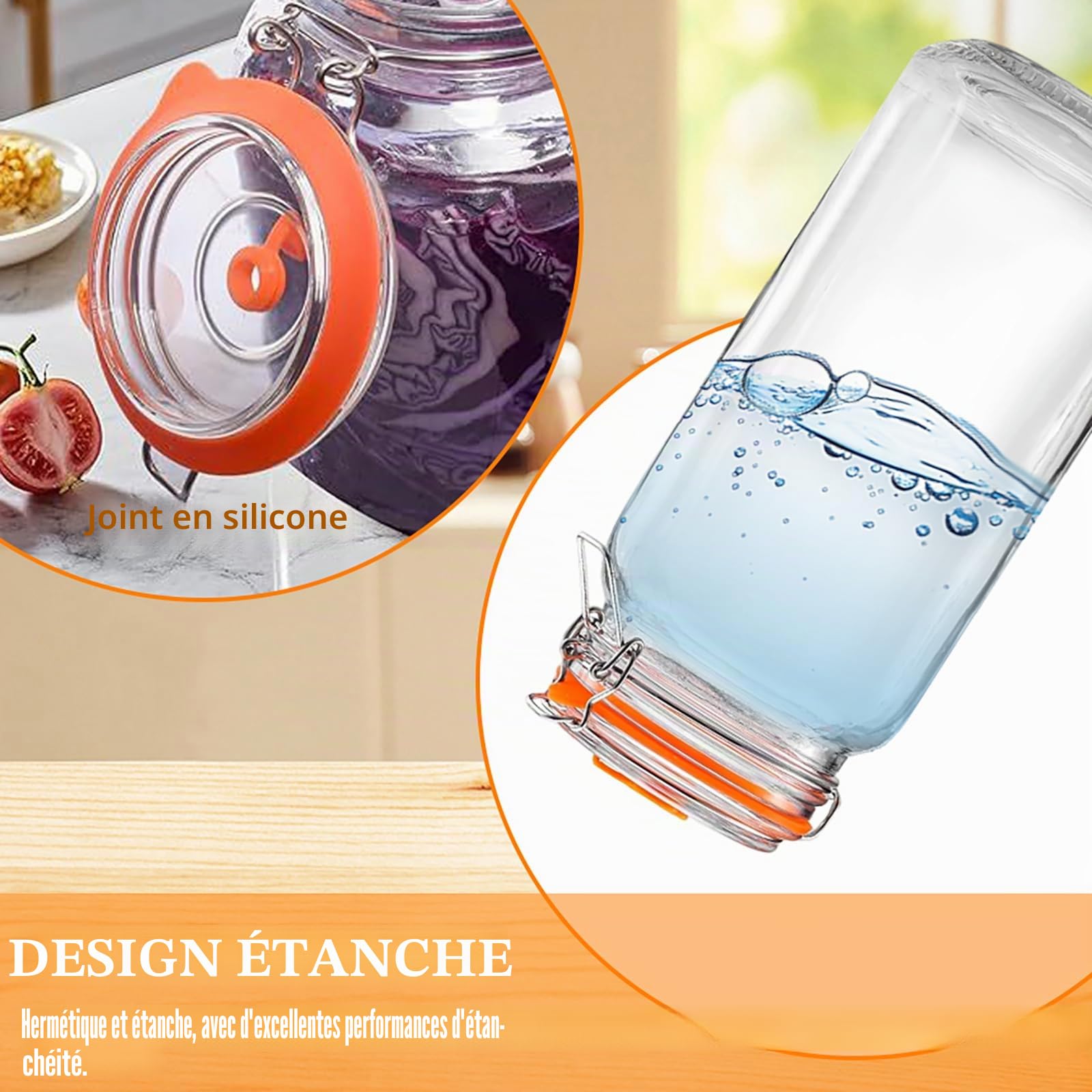 Lot de 2 bocaux de fermentation de 2 l/64 oz, avec valve de fermentation, large bouche, verre de fermentation avec poids, kit de fermentation pour kimchi, choucroute, kéfir, légumes