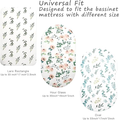 Miniatura 6 de Juego de 3 sábanas elásticas para moisés para bebé, juego de sábanas para cuna de hojas de bebé niño y niña, cómodas sábanas ajustadas para moisés