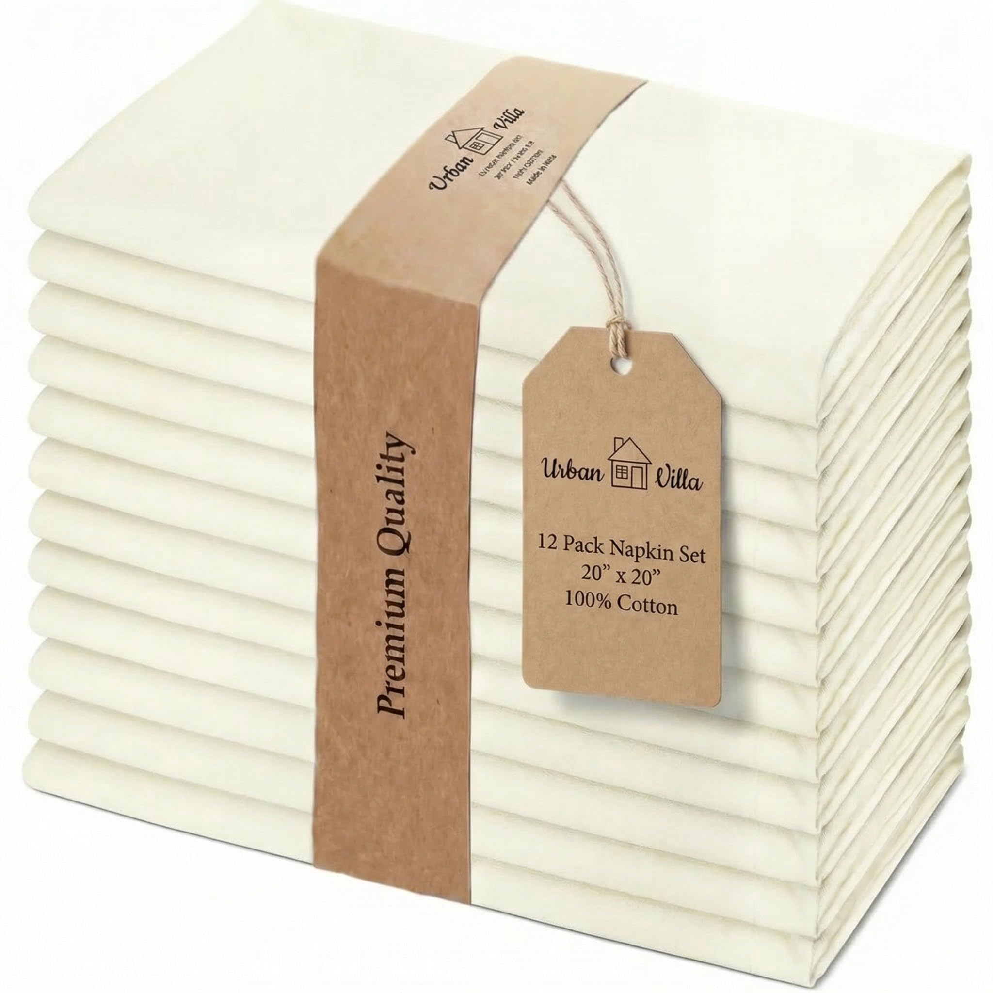 Urban Villa Servilletas de cena de tela marfil, juego de 12 servilletas de cena de 20 x 20 pulgadas, servilletas de cena de algodón, servilletas de tela de gran tamaño con esquinas ingletadas,