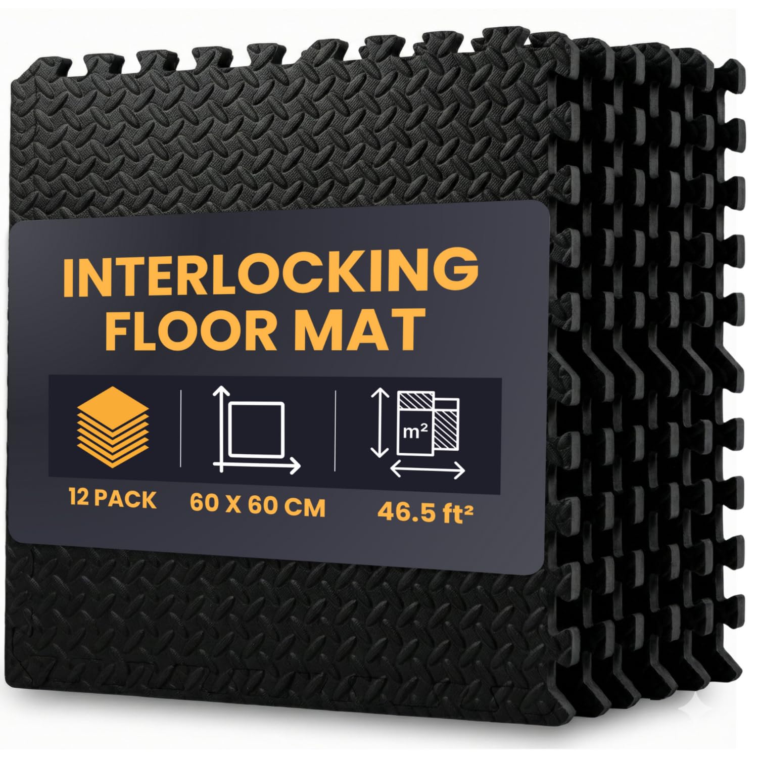 NOVECRAFTO Interlocking Floor Mats, 12 Pack (4.32m²) – 60 X 60cm Soft Non-Slip Water-Resistant Foam Tiles, 10mm Thick – Gym Flooring for Garage, Home Workout, Playroom