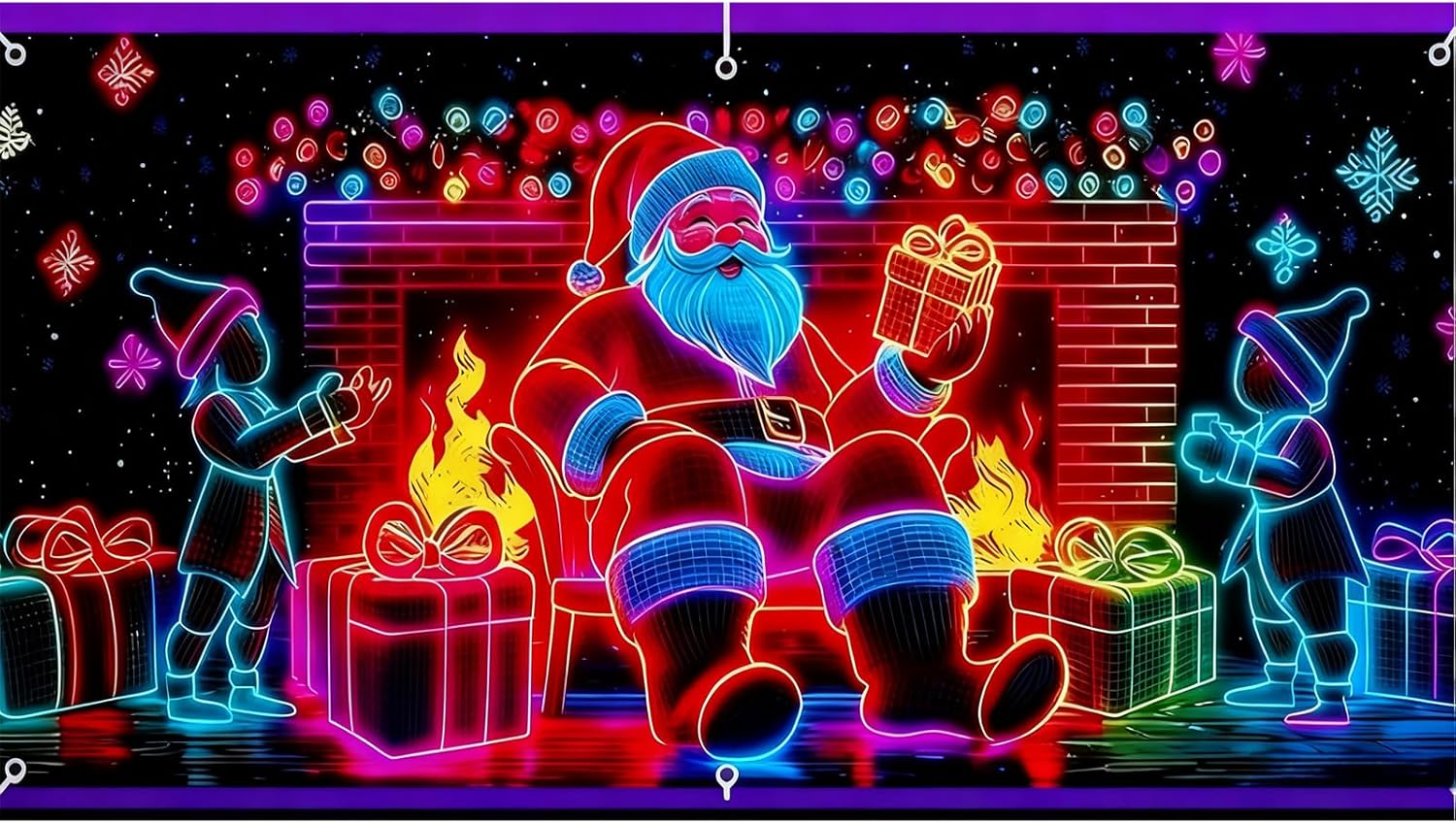 13x6ft UV Activated Christmas Garage Door Cover Banner, Glows in Dark 2D Flat Holiday Garage Door Covers with Cartoon Santa, Xmas Outdoor Indoor Party Decoration (A)