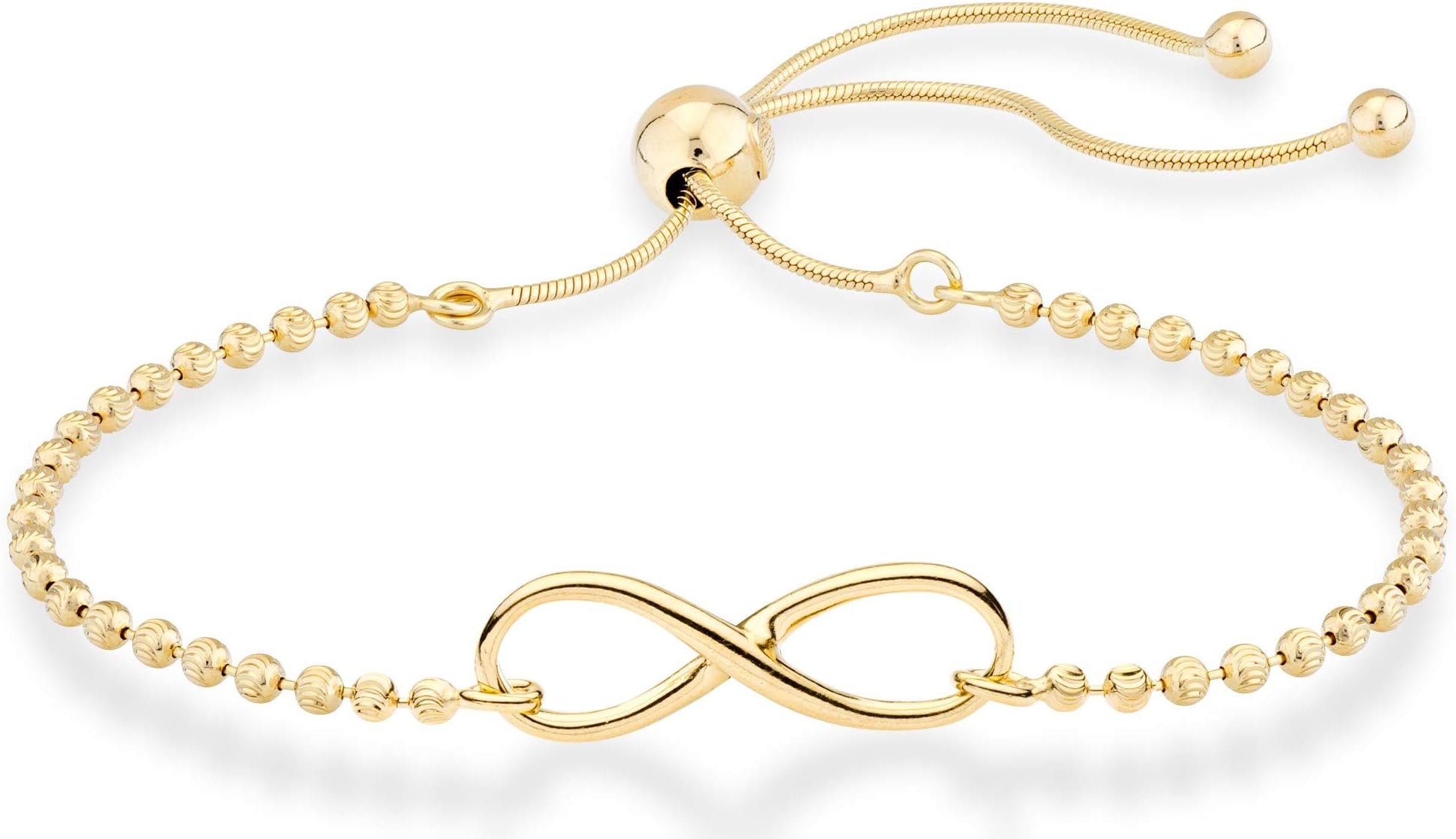 Miabella 925 Sterling Silver or 18Kt Yellow Gold Plated 925 Sterling Silver Infinity Adjustable Bolo Beaded Ball Chain Bracelet for Women, Made in Italy