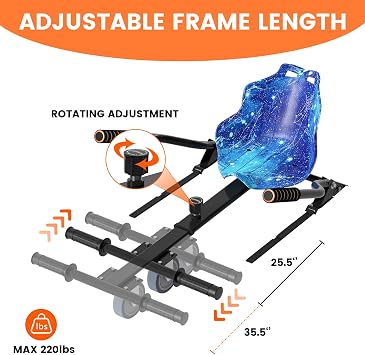 SIMATE Hoverboard Kart Seat Attachment, Hover Board Go Kart Accessory for 6.5 8 8.5 10 Scooter, Adjustable Frame Length and Handlebar Control Buggy Attachment, Gifts for Kids Adults