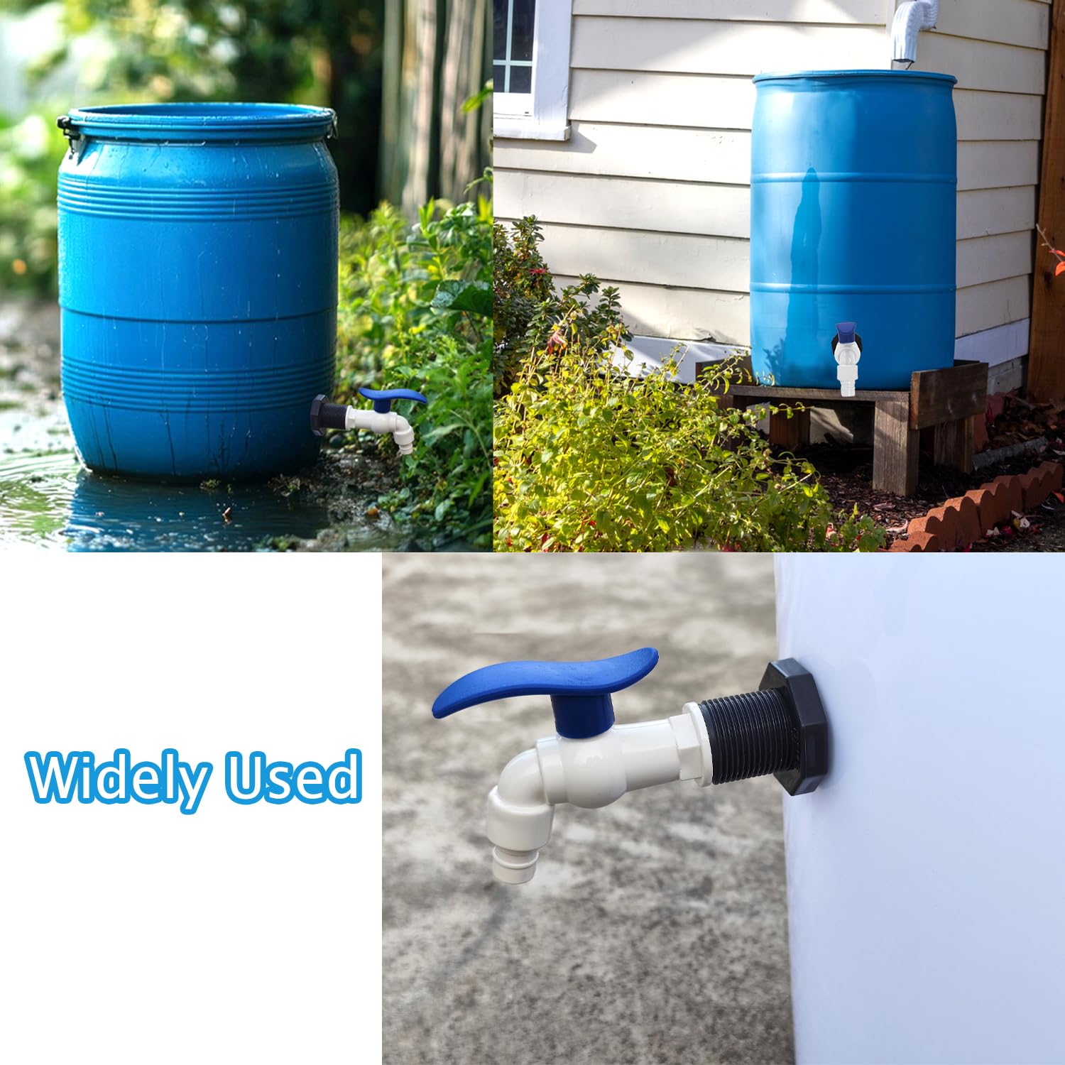Paquete de 2 espigas de barril de lluvia, kit de grifo de barril de lluvia con sierra perforadora y accesorio de mamparo de PVC de 3/4 pulgadas para barril de agua, tanques de agua, barriles de