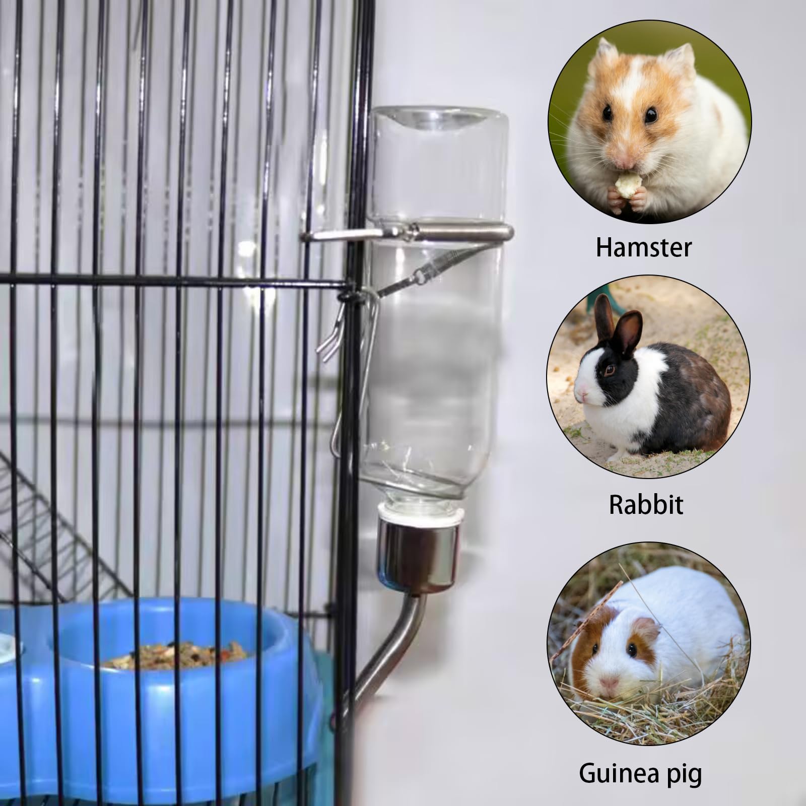2 Pcs 350ml Rabbit water bottle, Guinea pig water bottle, Hamster water bottle,Small animal water bottle, Hanging pet water bottle with hook for water dispenser - Image 4