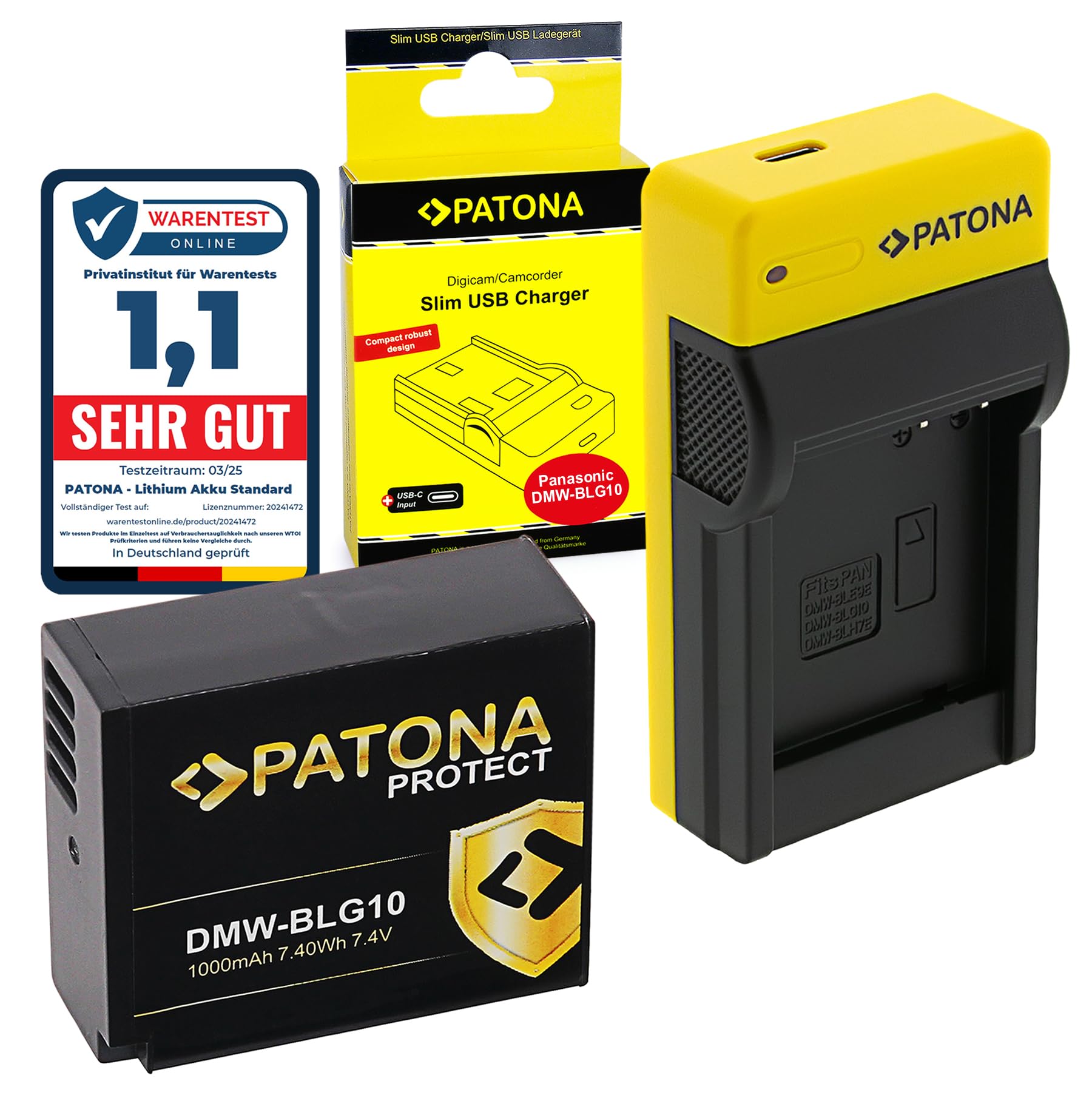 PATONA Slim Caricatore USB-C con Protect NTC Batteria Ricambio per Panasonic DMW-BLG10 BLG10E DMW-BLE9 BLE9E DMC-GF6 Compatibile con Panasonic DC-GX9 DMC-GF3 GF5 GF6 DMC-GX7 DMC-GX80 DMC-LX100