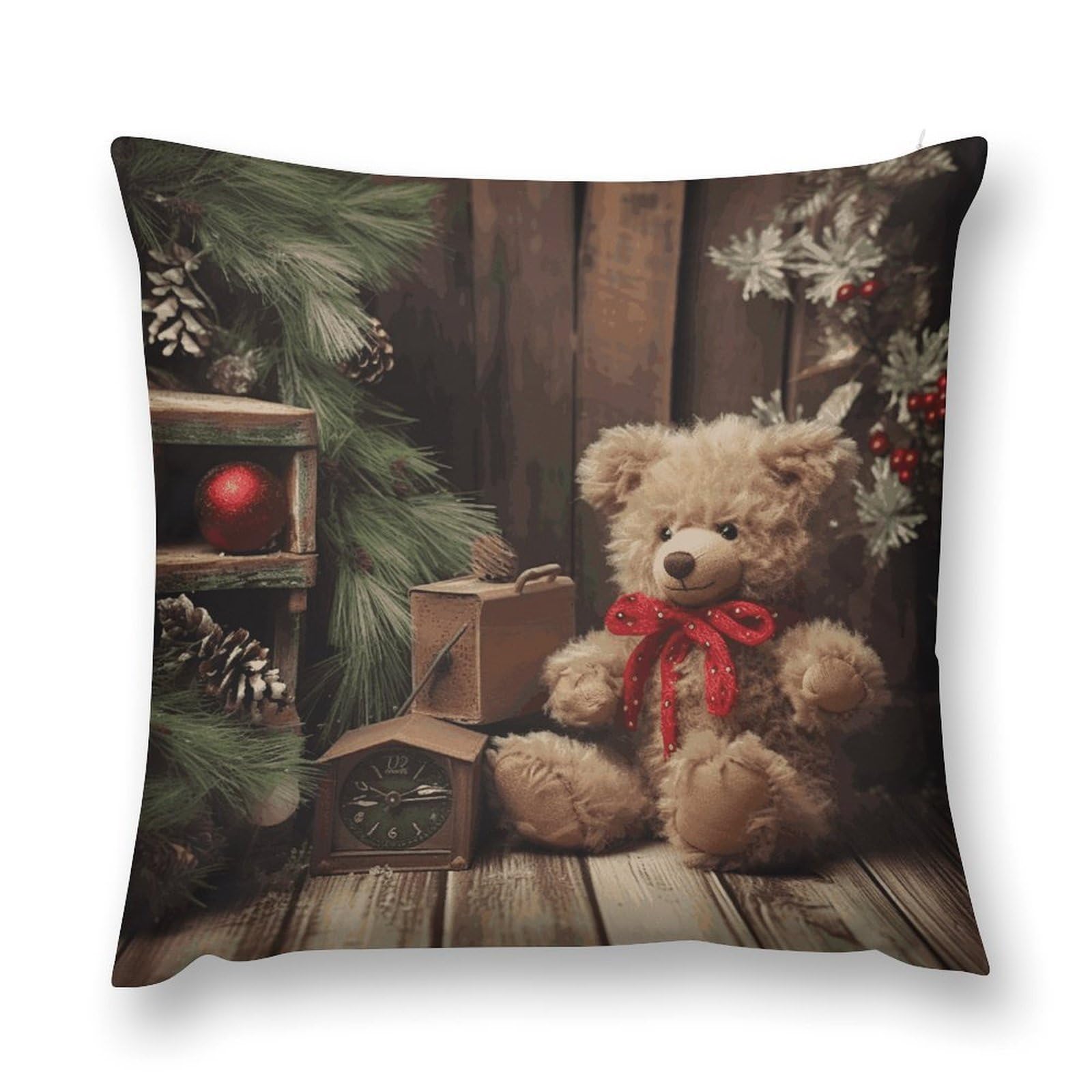 MUSM Xmas Tree Branch Bear Doll Throw Pillow Cover 20 "x20 Wrinkle&Fade Resistant Cozy Soft Plush Pillow Case Protector Double-Sided Personalized Pillowcase Pillow Shams Cushion Cover for Home