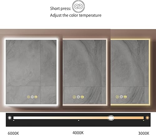 Miniatura 2 de tunuo Botiquines negros para baño con espejo, 24 pulgadas de ancho x 30 pulgadas de alto, armario de medicina LED montado en la pared con luces,